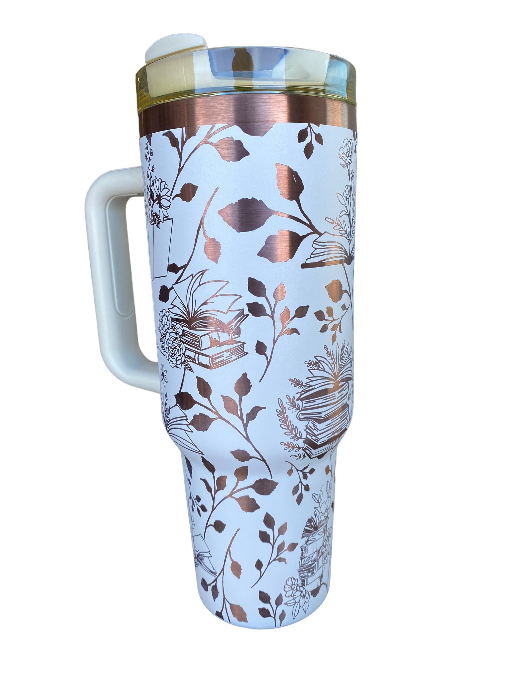 Books and Plants Tumbler - engraved Book tumbler - 40oz tumbler with handle - Reading Tumbler - Read Books Water Plants Grow