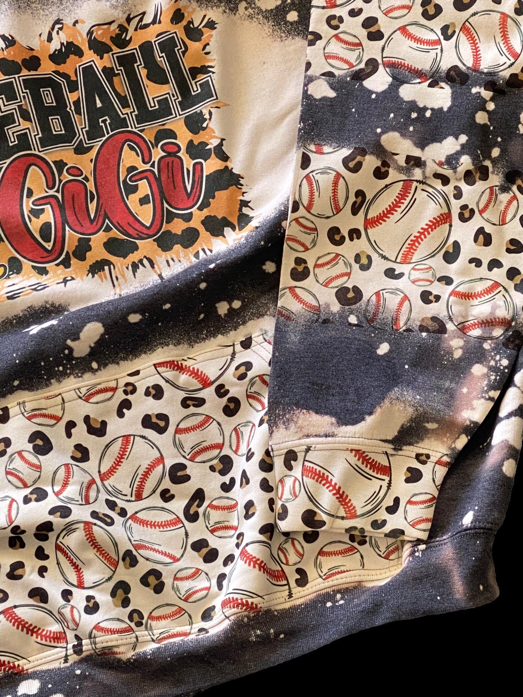 Baseball Gigi Bleached Hoodie - Custom baseball Heart with Names on Sleeve - Bleached Hoodie - Custom Hoodie - Baseball Shirt Sweatshirt