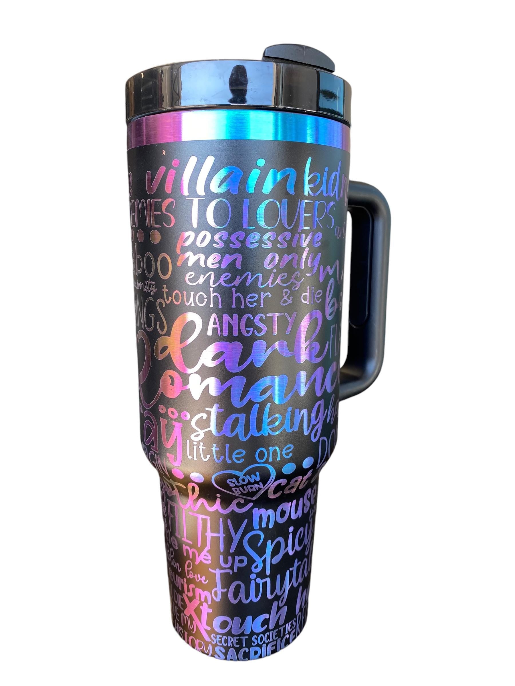 Dark Romance Trope Tumbler  - Romance Reader Engraved Cup  - 40oz tumbler with handle - Spicy Reading Theme Tumbler
