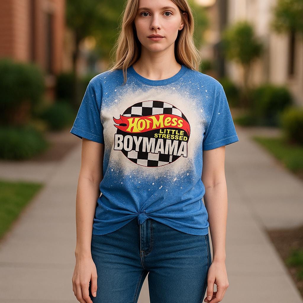 Hot Mess - Little Stressed Mom Shirt - Bleached Mom Shirt - Mom of Boys Shirt - Boy Mama - Motherhood Shirt - Race Car Mom Shirt