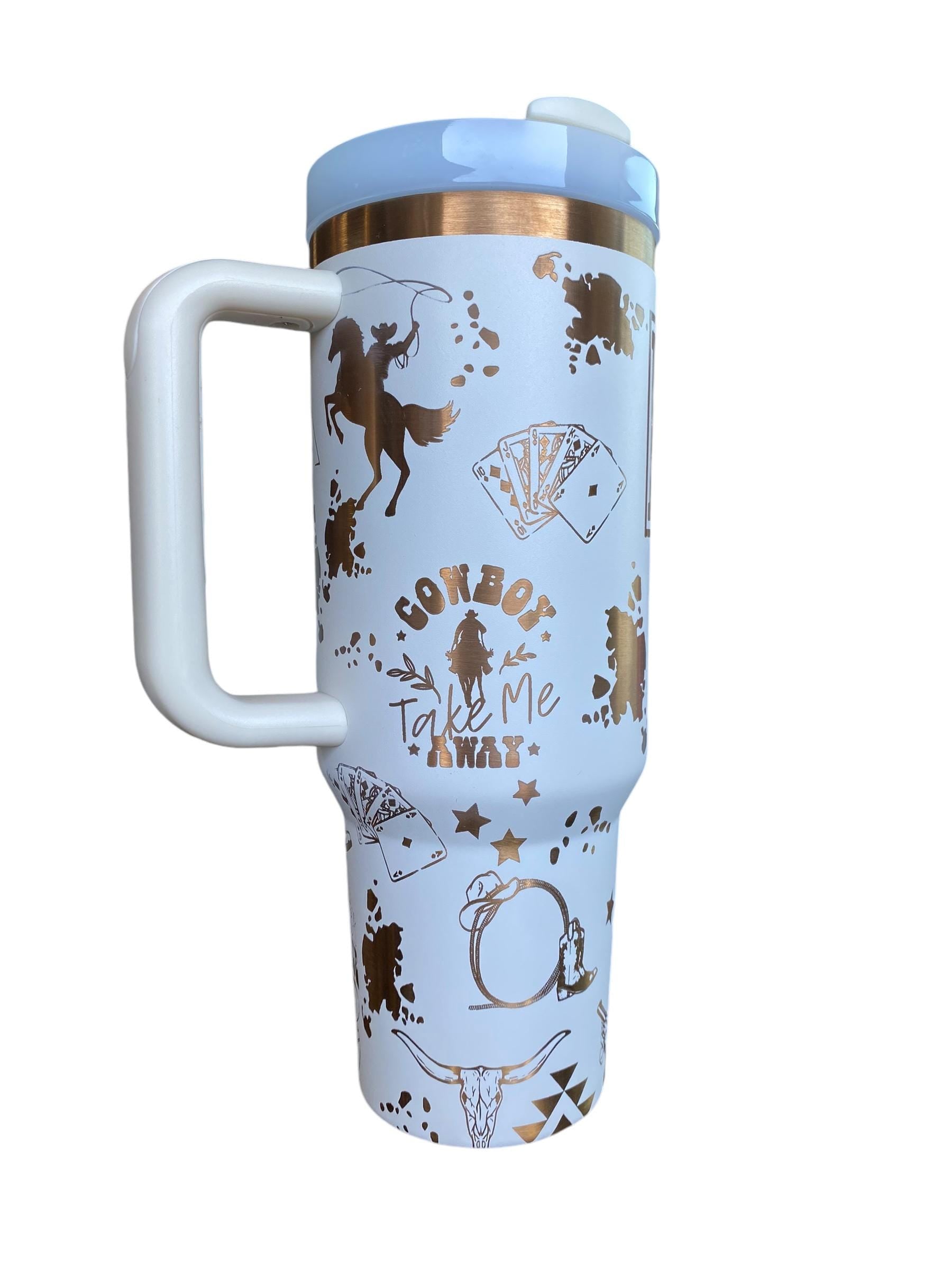 HOWDY Cowboy Tumbler  - Engraved Country Western tumbler - 40oz tumbler with handle - Cowgirl Tumbler