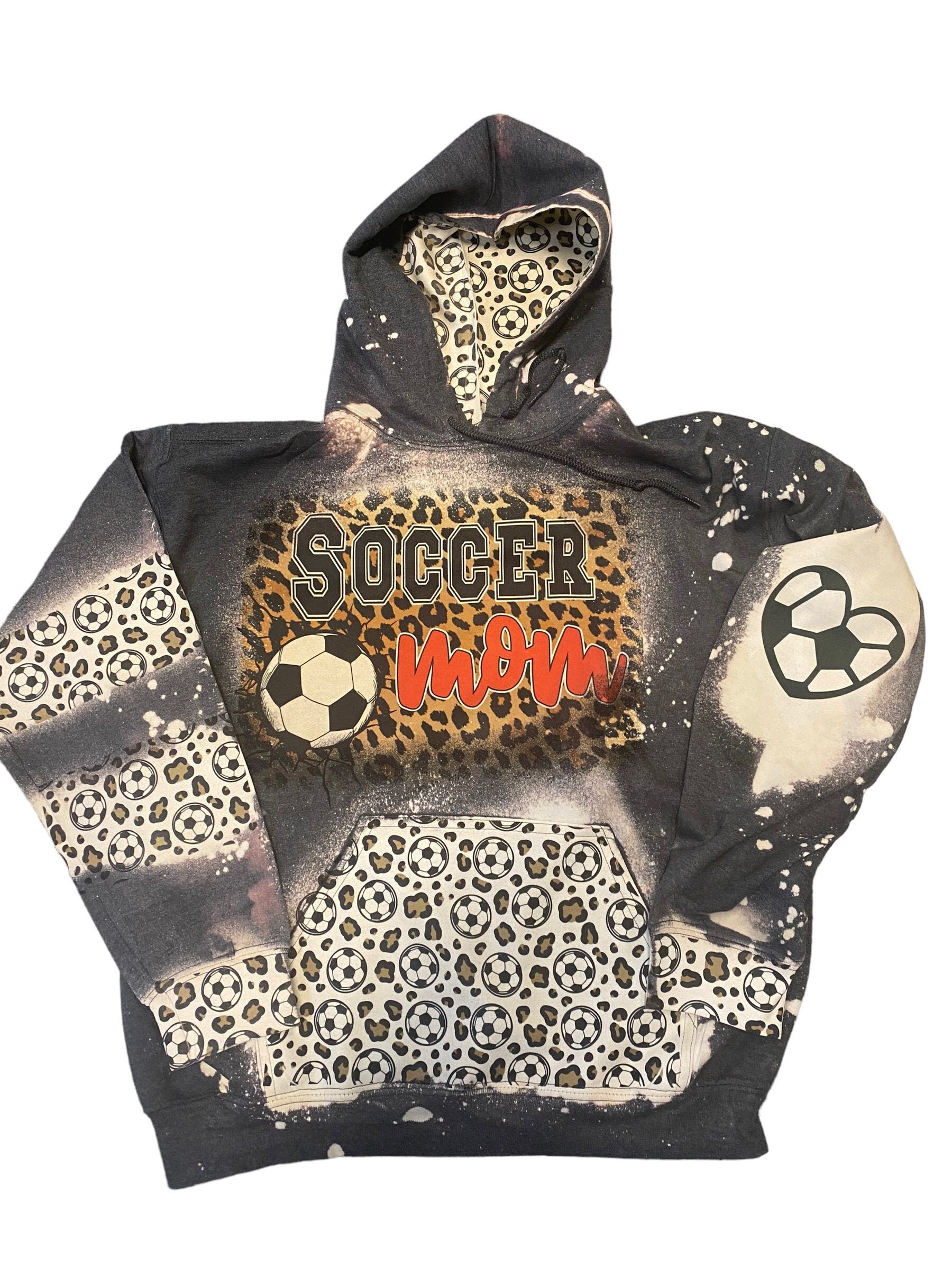 Soccer Mom Bleached Hoodie -  Custom Soccer Heart with Names on Sleeve - Bleached Hoodie - Custom Hoodie - Soccer Shirt Sweatshirt