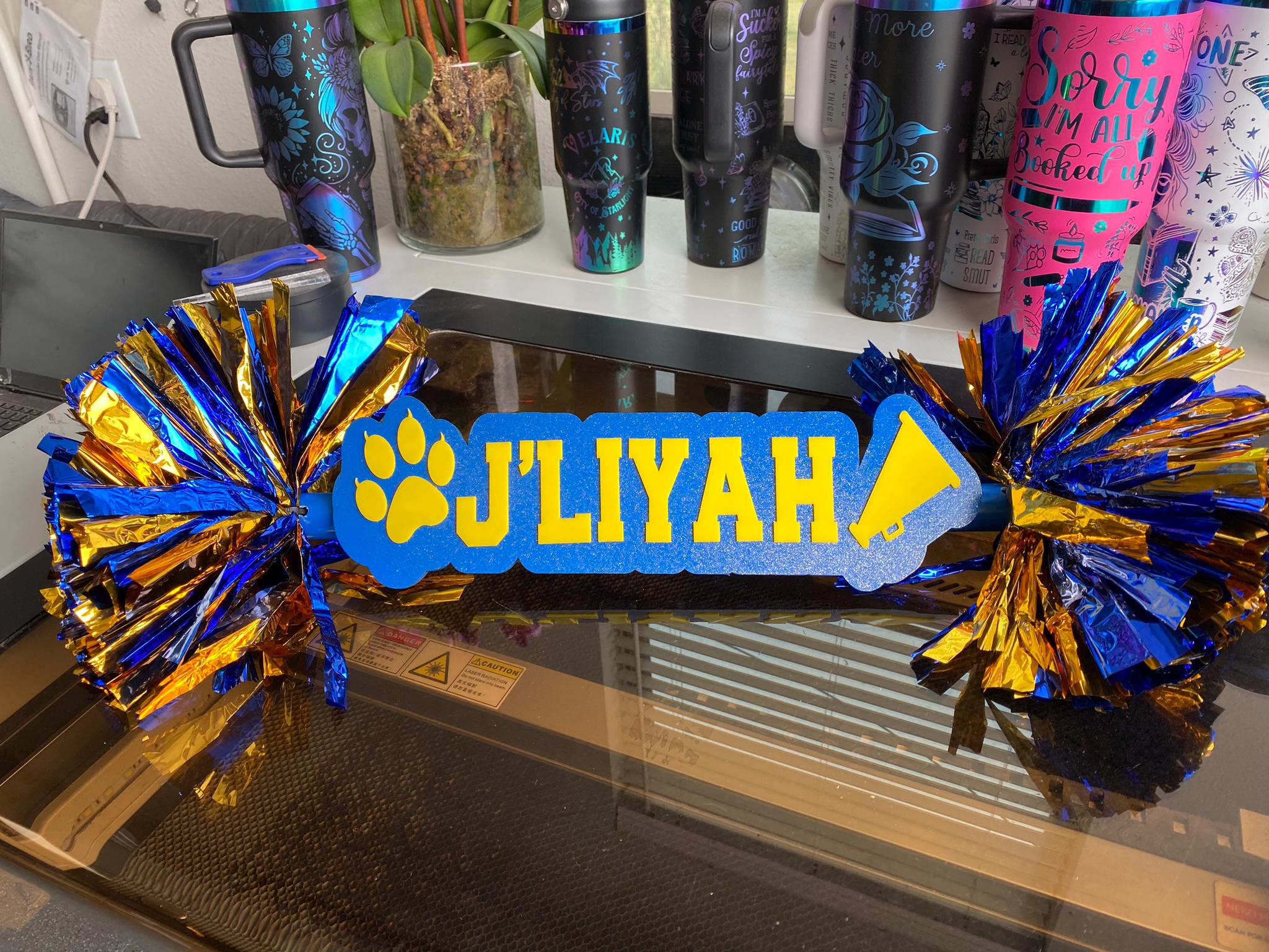 Go Panthers Red White Custom Cheer Stick  -Game Day Signs - Pom Pom Sign - Custom Cheer Stick - Personalized Name Cheer Sign - Pom Poms