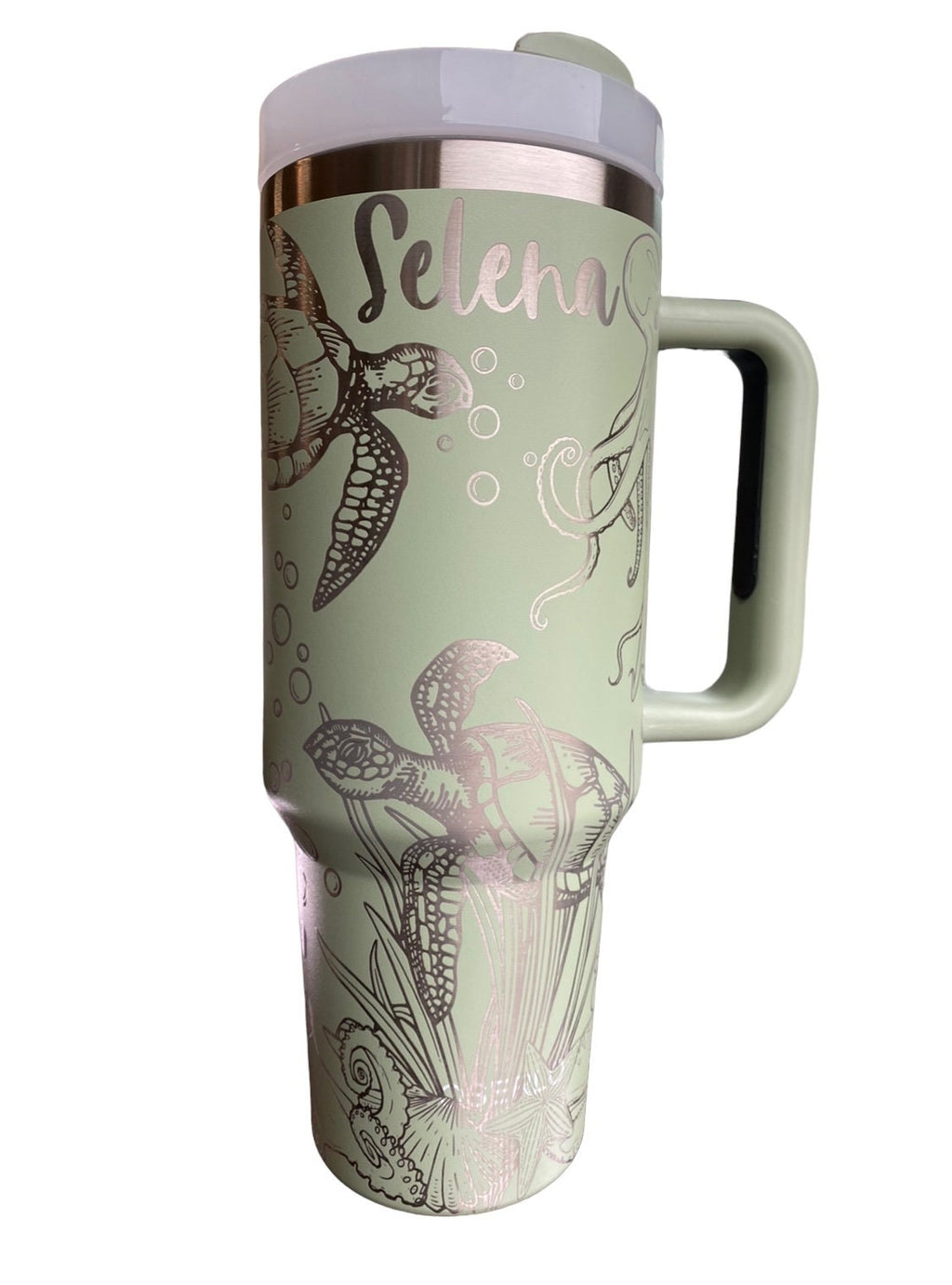 Octopus and Turtle Engraved Cup - Custom Engraved Cup  - 40oz tumbler with handle - Ocean Theme Tumbler
