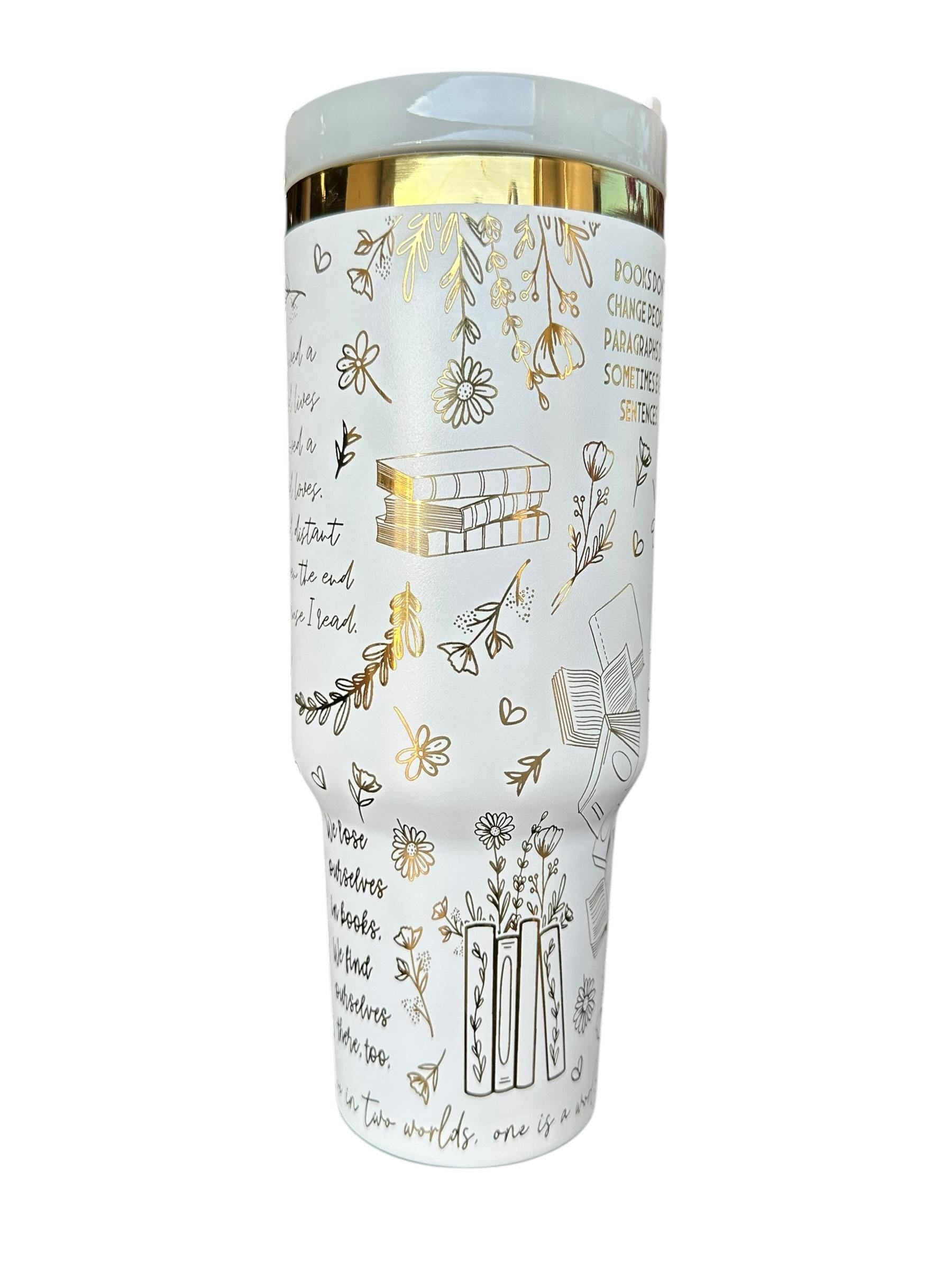 I have Lived 1000 lives Because I Have Read Tumbler - Pretty Reader Tumbler -  Engraved Cup   40oz tumbler with handle - Book Theme