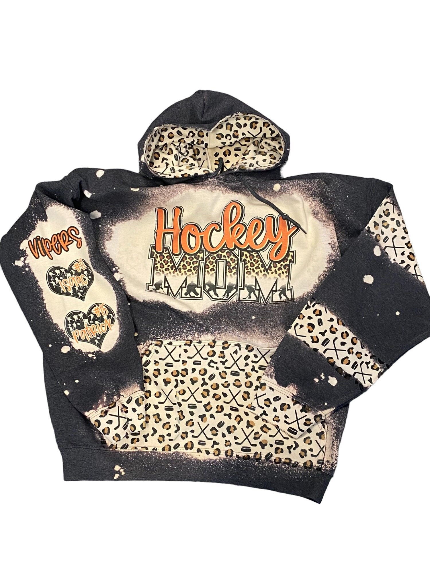 Hockey Mom Bleached Hoodie - Custom Color Hockey hoodie -Hockey Mom Sweatshirt, Bleached Sweatshirt, Hockey Mom Shirt Personalized Hockey