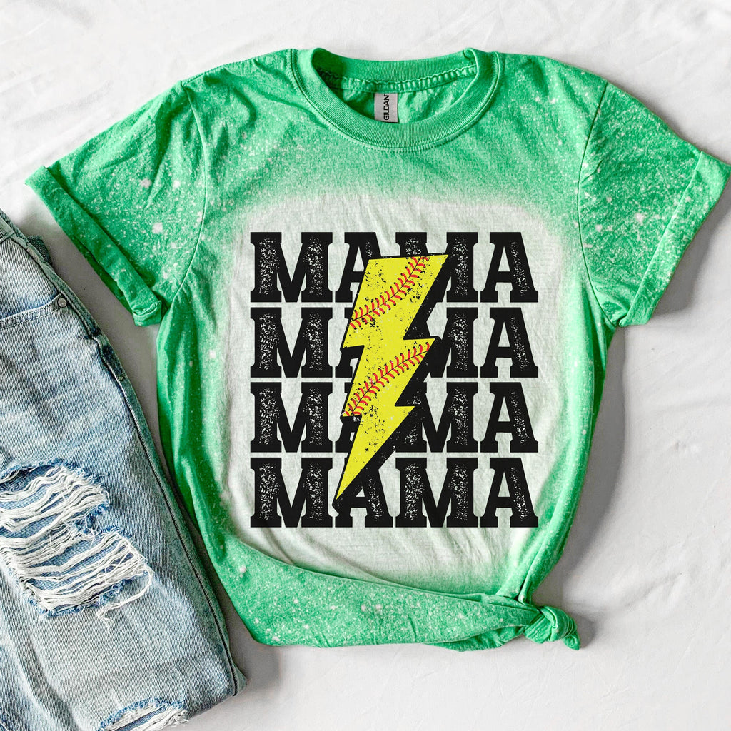 Retro Lightning Softball Mama T-Shirt - Mama Of Both - Bleached Baseball T-Shirt - Softball Mama Shirt - Softball Mom Shirt - Softball Mama