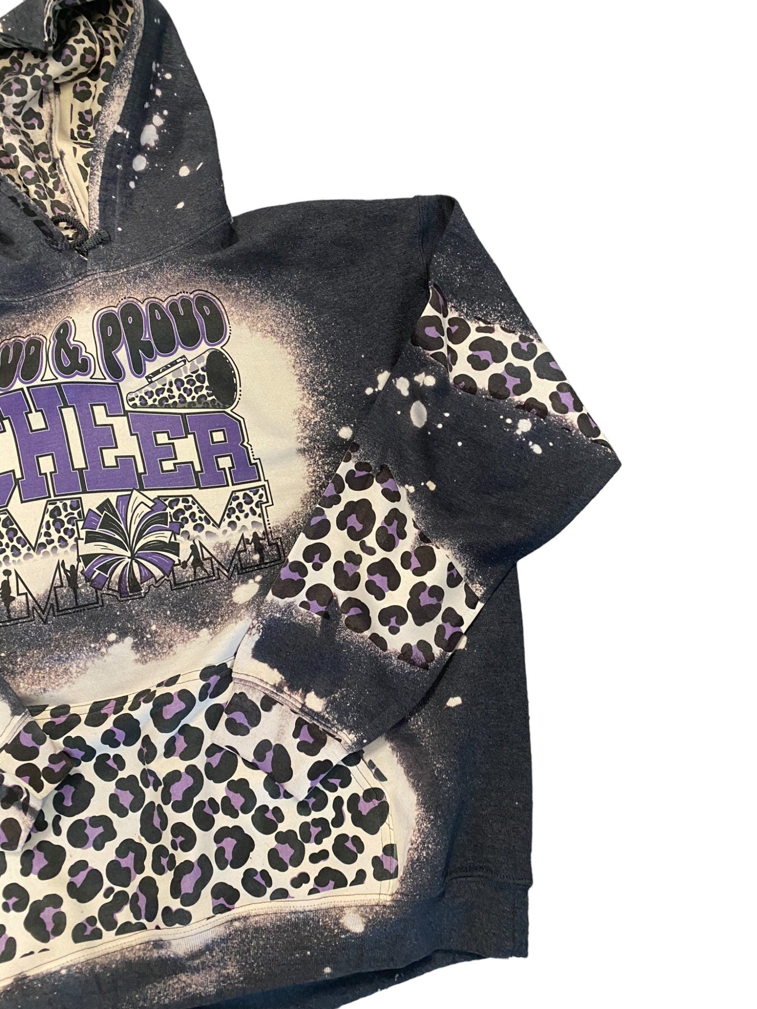 Loud and Proud Cheer Mom Bleached Hoodie - Custom Cheer Heart with Names on Sleeve - Bleached Hoodie - Custom Hoodie - Cheer Mom Sweatshirt