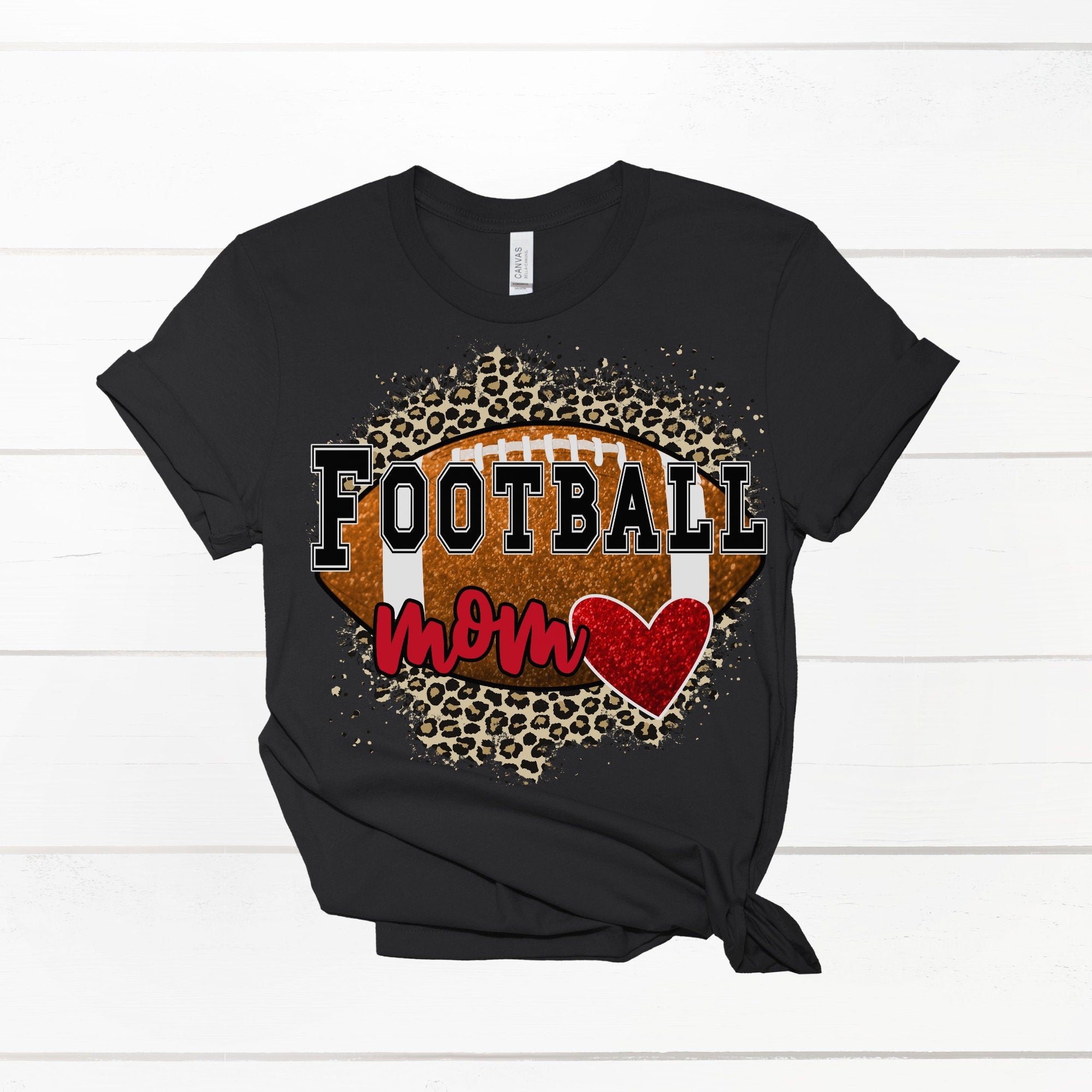 Football Mom Heart Shirt - Cheetah Helmet Football Shirt- Bleached Sports Shirt - Leopard Football Shirt - Football Shirt - Bleached Tee