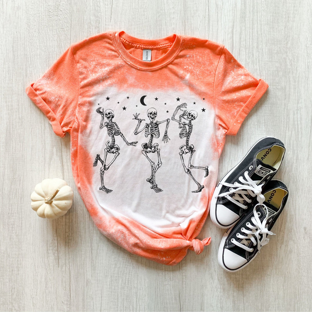 Dancing Skeletons Shirt - Halloween Skelli Shirt - Skeleton Shirt - Grim Reaper Shirt- bleached T-shirt - Fall shirt - Halloween shirt