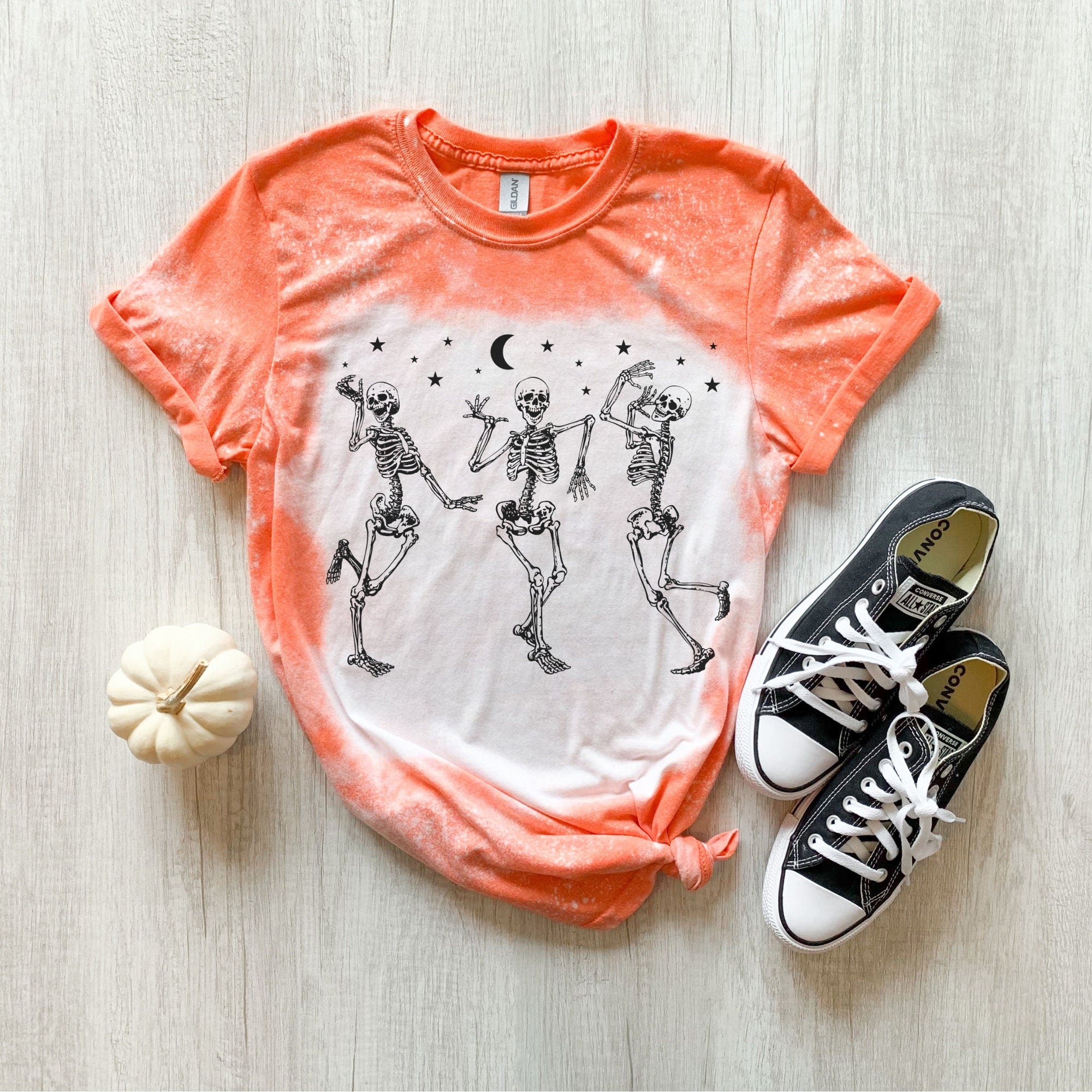 Dancing Skeletons Shirt - Halloween Skelli Shirt - Skeleton Shirt - Grim Reaper Shirt- bleached T-shirt - Fall shirt - Halloween shirt