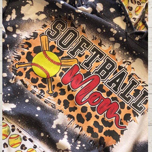 Softball Mom Bleached Hoodie -  Custom baseball Heart with Names on Sleeve - Bleached Hoodie - Custom Hoodie - Softball Shirt Sweatshirt