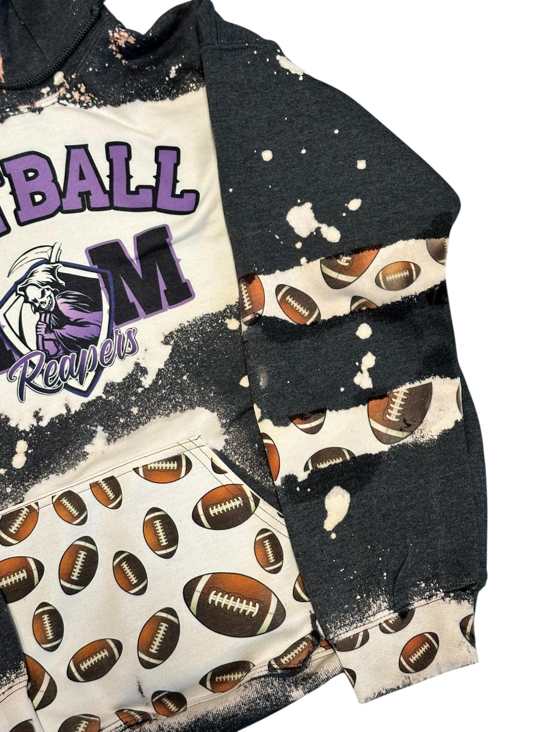 Custom Football Mom Bleached Hoodie | Personalized Team Spirit Sweatshirt | Football Heart Sleeve | Sports Mom Gift | Team Colors Hoodie