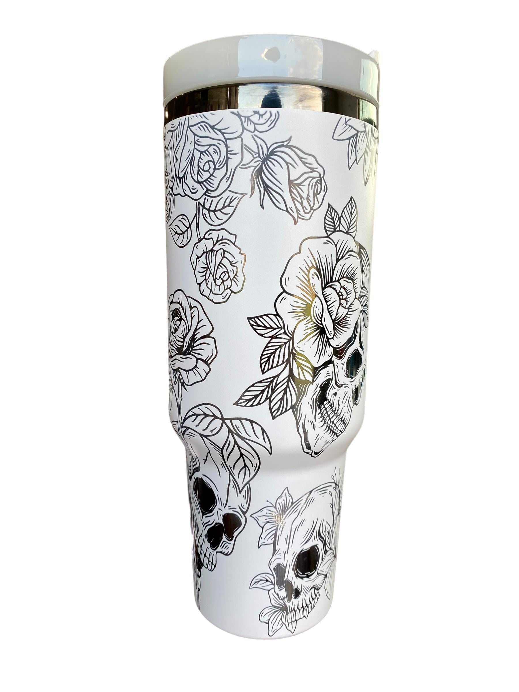 Skulls and Roses Engraved tumbler - Spooky Season Tumbler - Halloween Tumbler - 40oz Engraved Tumbler - Halloween Cup - Skeleton Tumbler