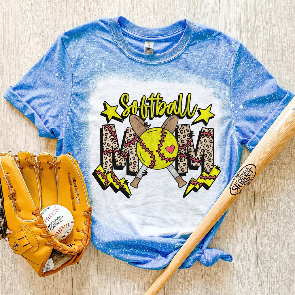 Crossed Bats Softball Mom T-Shirt - Bleached Baseball T-Shirt - Softball Mama Shirt - Softball Mom Shirt - Softball Mama