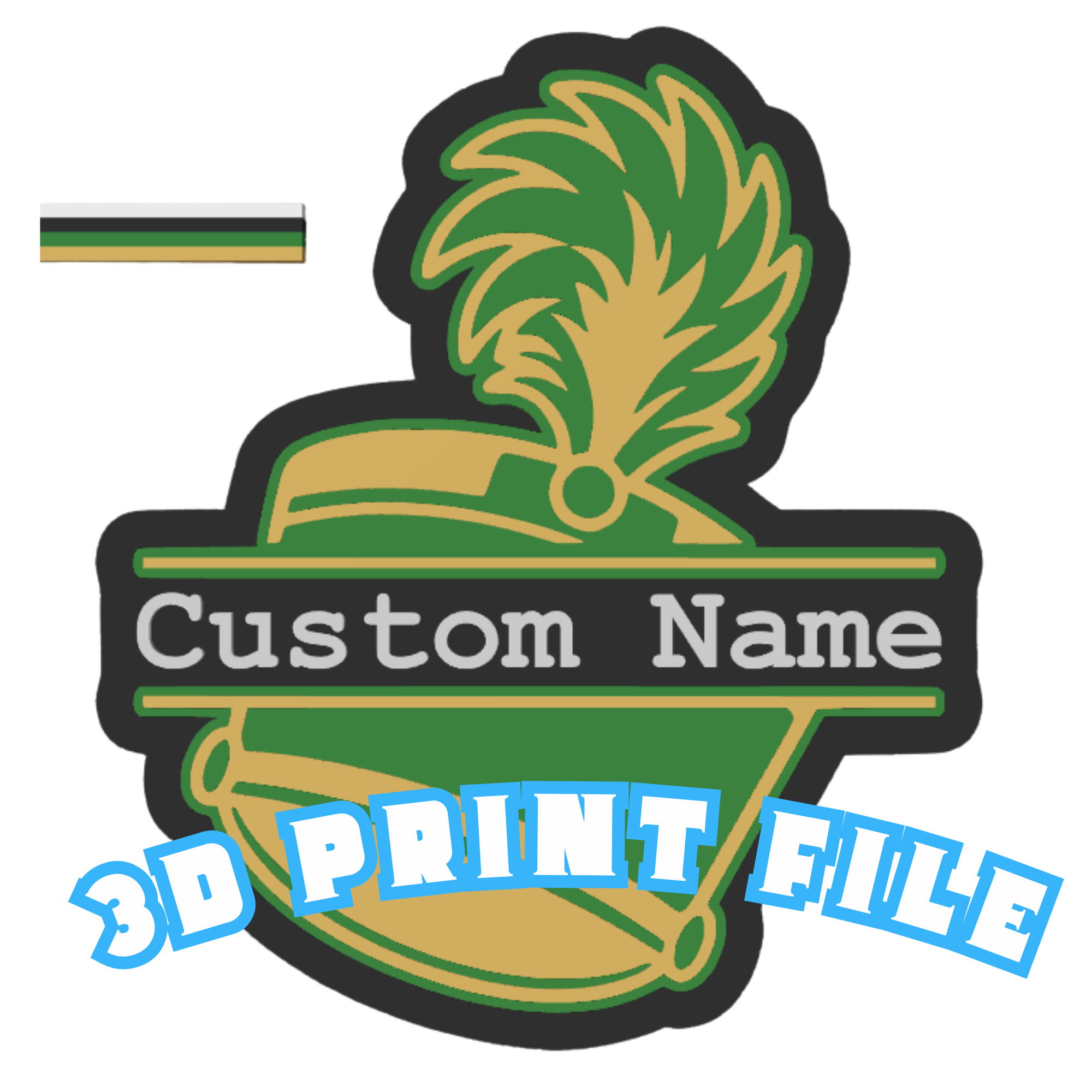 Personalized Marching Band Hat 3D Print File | Custom Name STL & 3MF | Multi-Color Bambu AMS Compatible