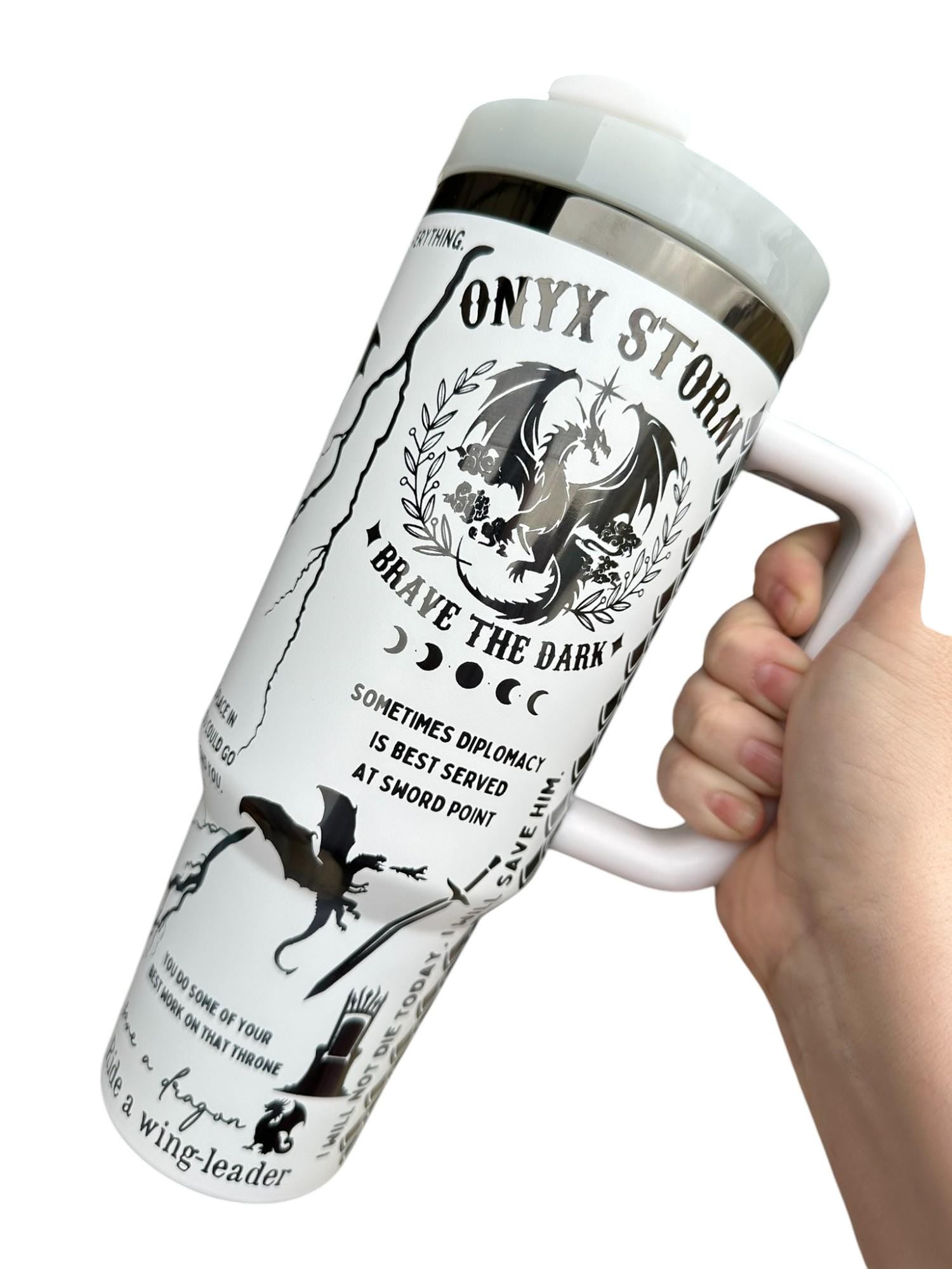 Brave the Dark Dragon Book Engraved Tumbler - In My Dragon Era - Booktok Cup - Custom Engraved Cup  - 40oz tumbler with handle -Book Theme