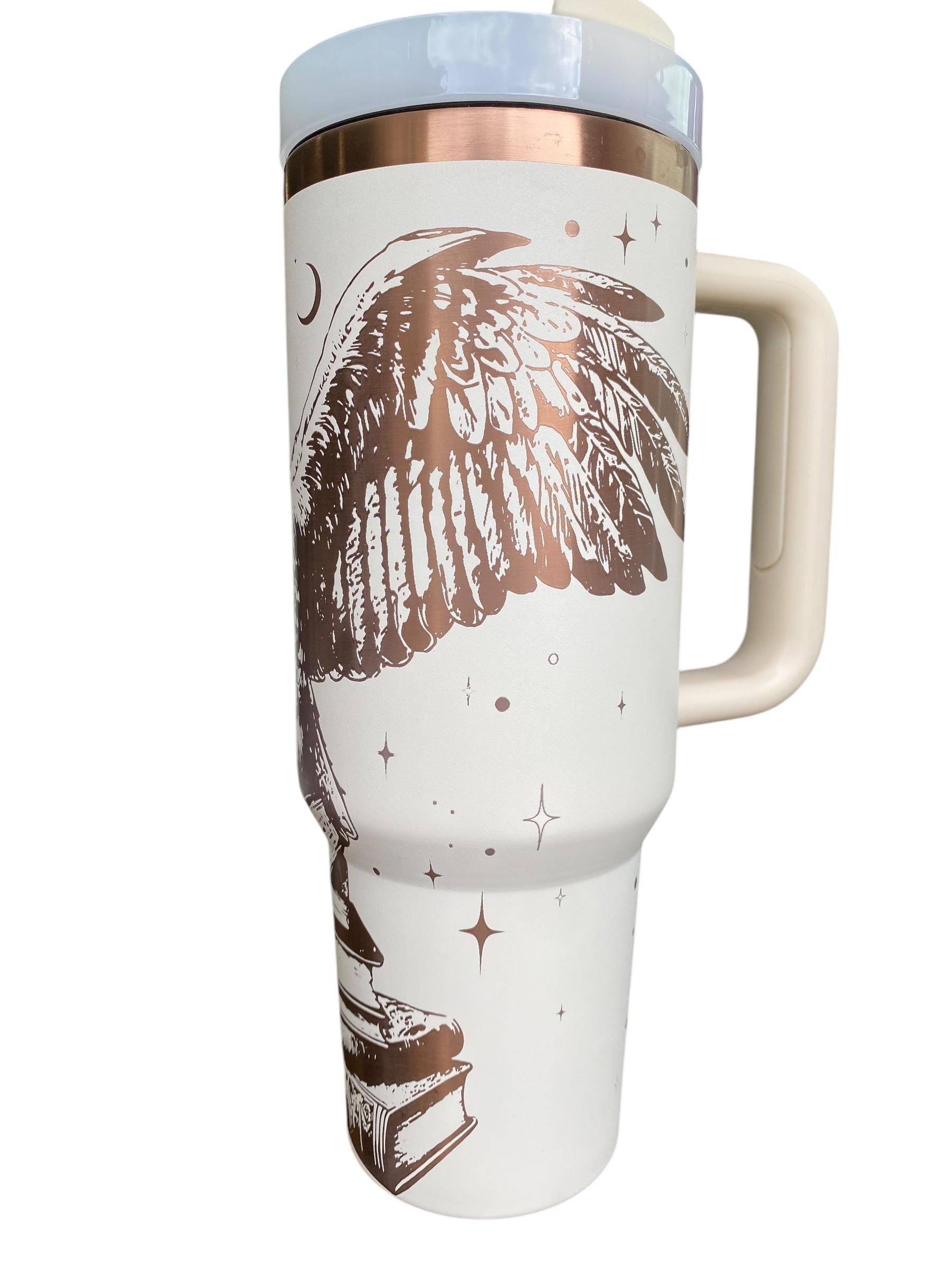 Snowy Owl Tumbler - Book Owl Tumbler - Just a Girl Who Loves Books Engraved Cup - Book   - 40oz tumbler with handle - Reading Theme Tumbler