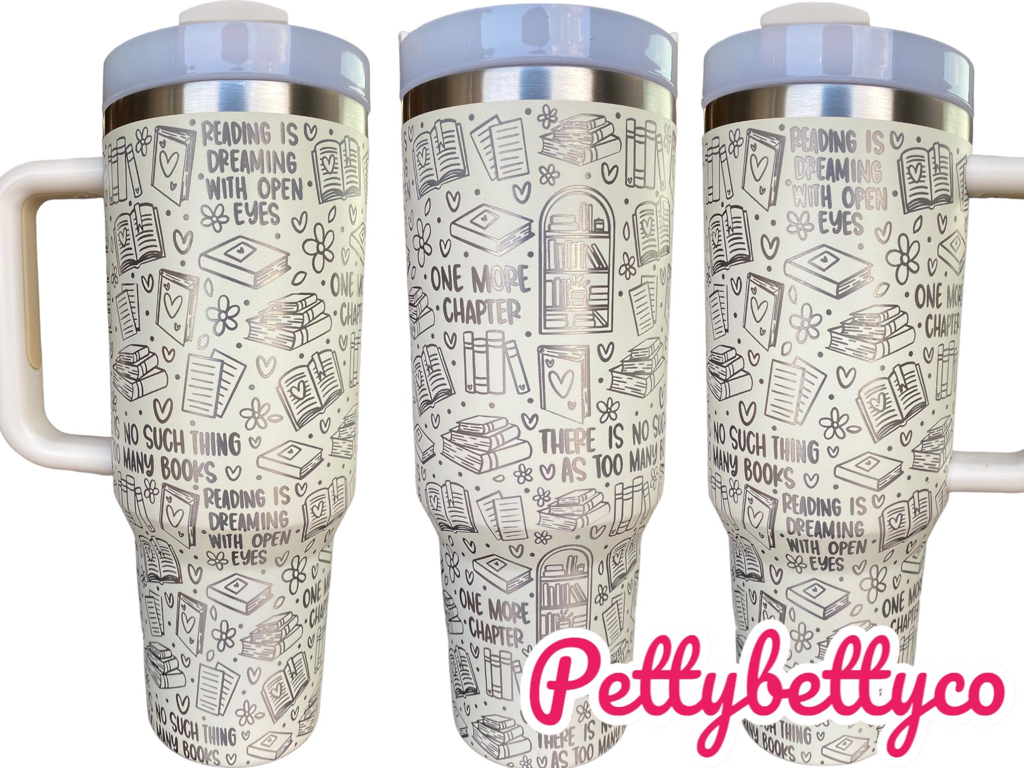 Reading is Dreaming With Your Eyes Open Engraved Cup - Book Community Custom Engraved Cup - 40oz tumbler with handle - Reading Theme Tumbler
