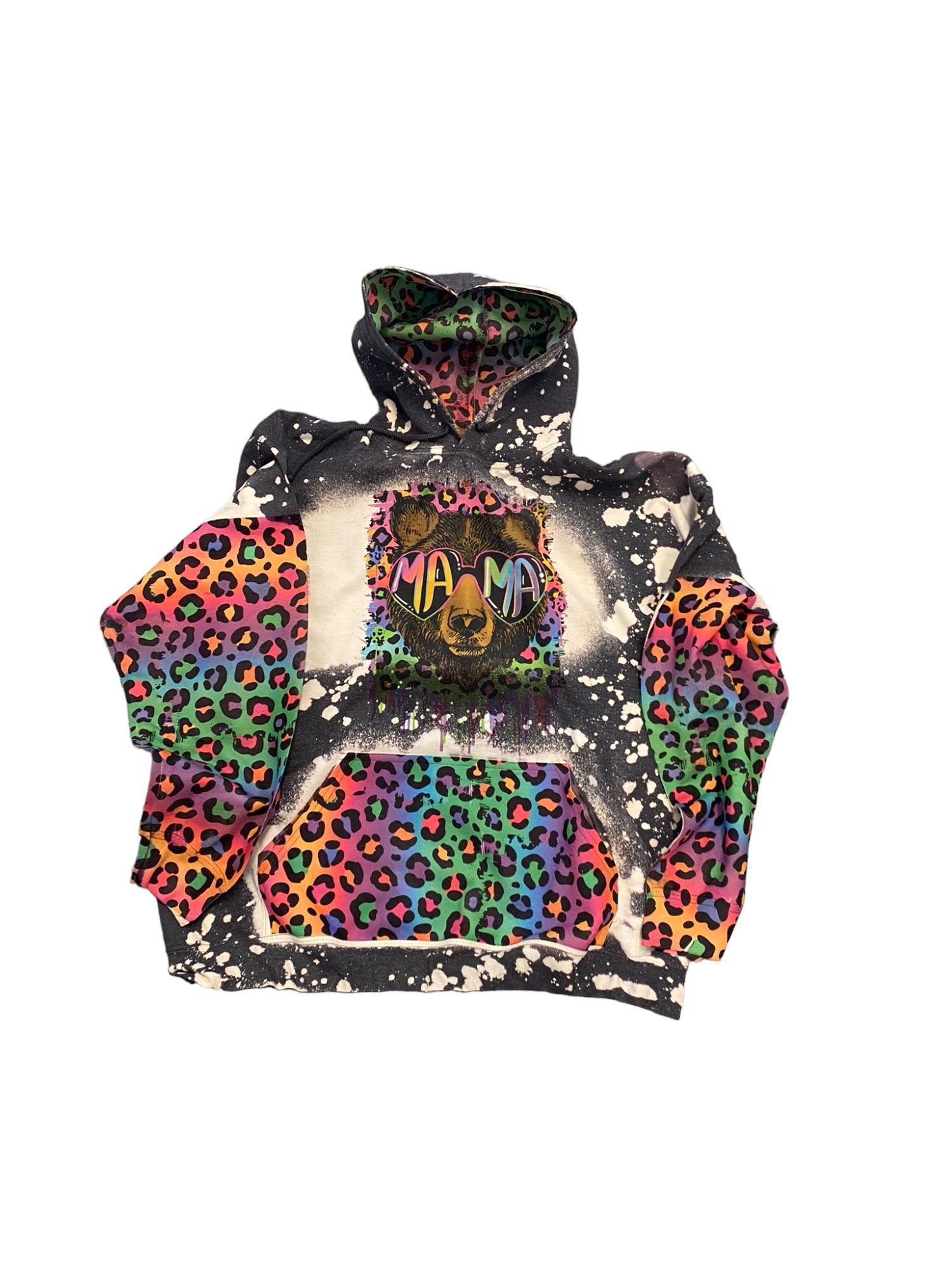 Mama Bear Hoodie - 90s Mom Hoodie - Neon Leopard Shirt - Mom Shirt - 90s mama bear sweatshirt - Bleached mama sweatshirt - Bleached Hoodies