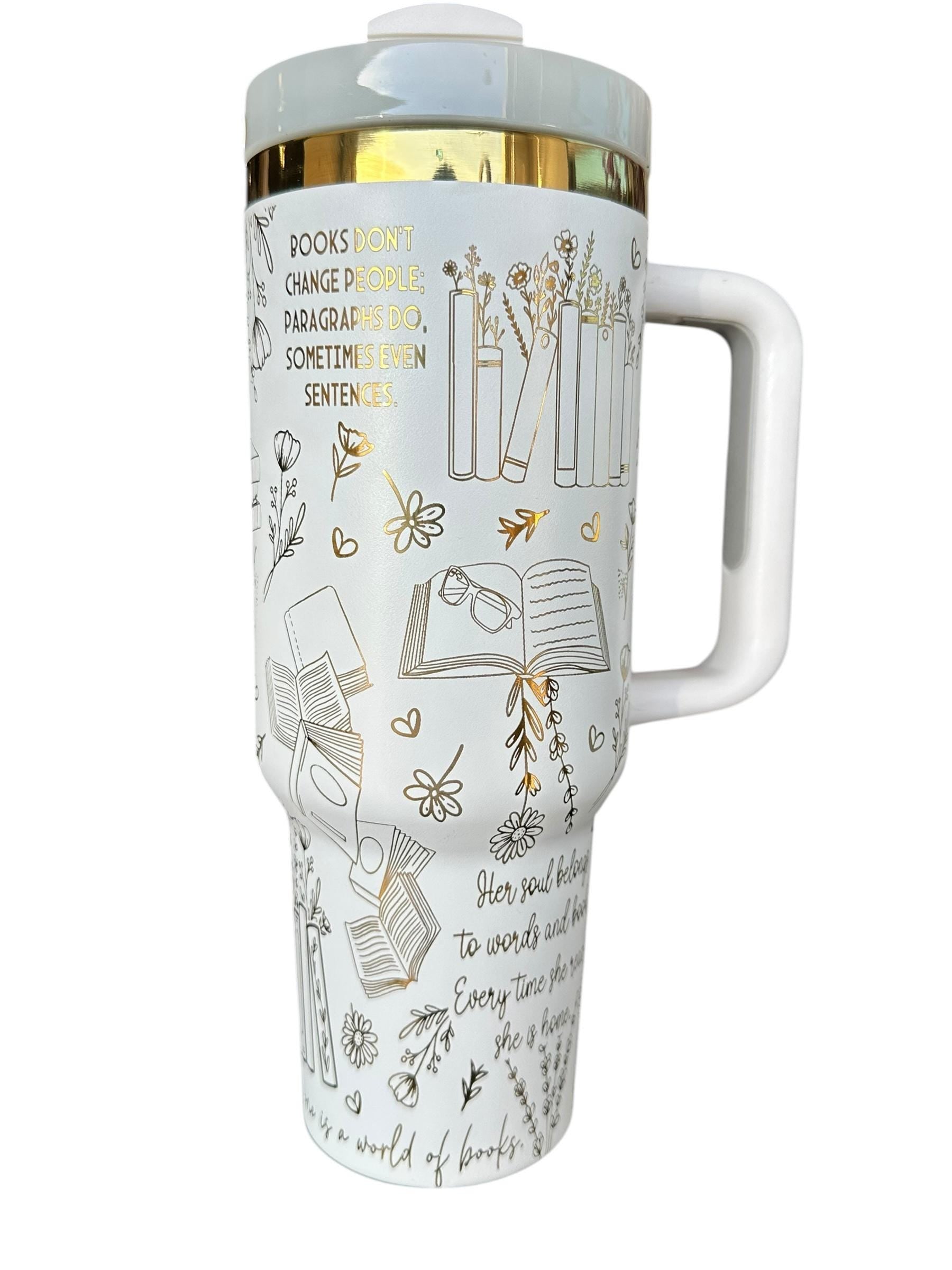 I have Lived 1000 lives Because I Have Read Tumbler - Pretty Reader Tumbler -  Engraved Cup   40oz tumbler with handle - Book Theme
