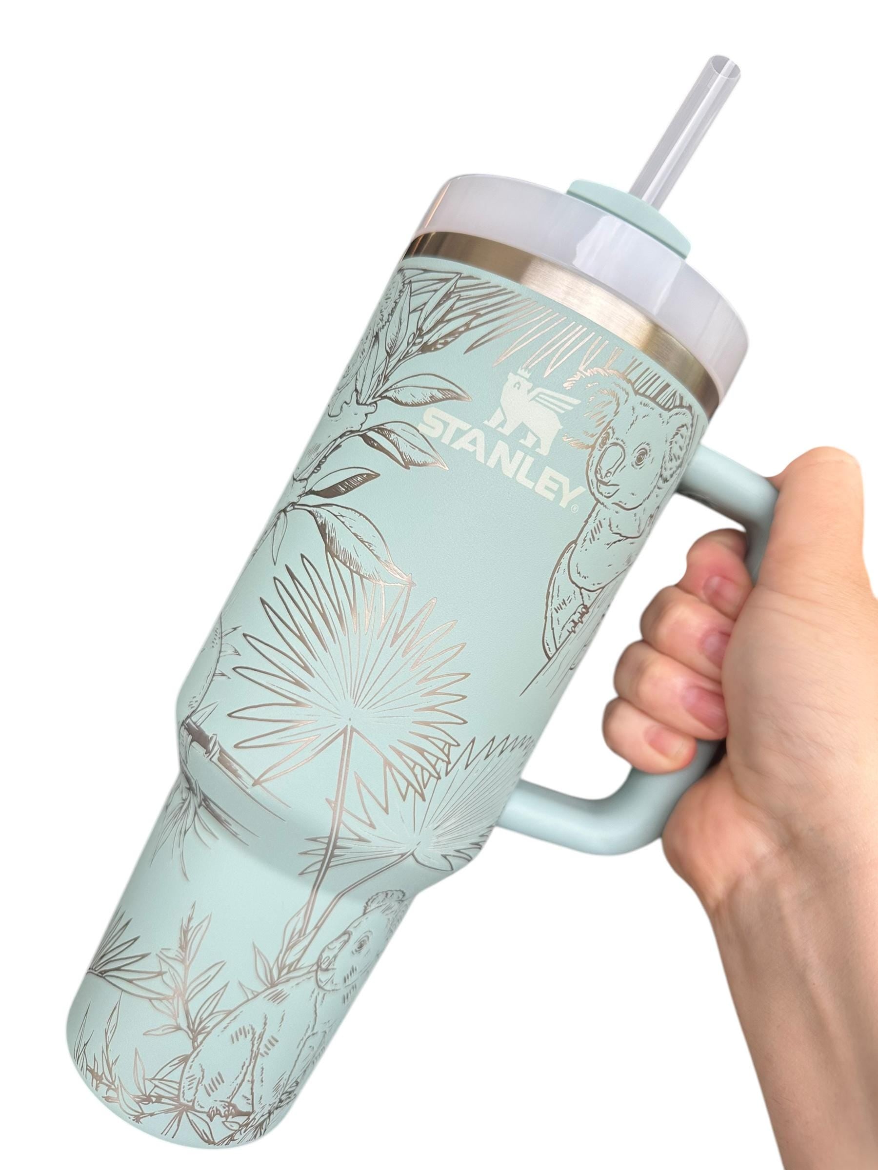 Koala Bear Engraved Cup - Custom Engraved Cup  - 40oz tumbler with handle - Koala and Palm Leaves Theme Tumbler