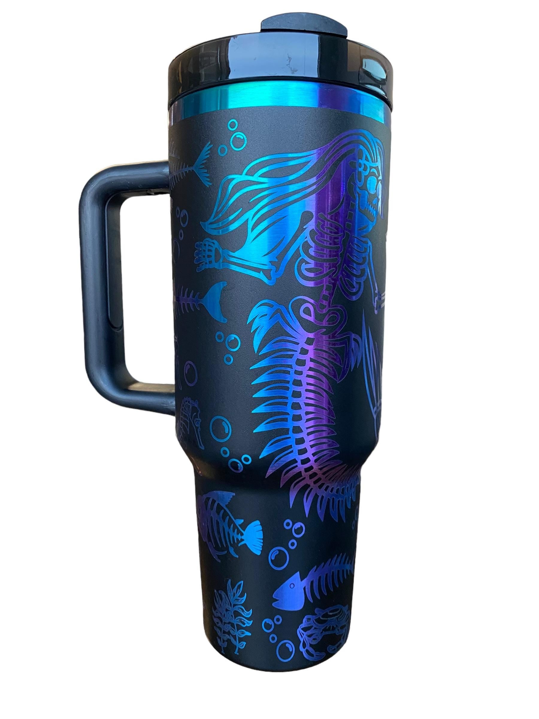 Undead Mermaid Tumbler - Mermaid Skeleton Engraved Tumbler - 40oz Engraved Tumbler - Halloween Cup - Skeli Tumbler