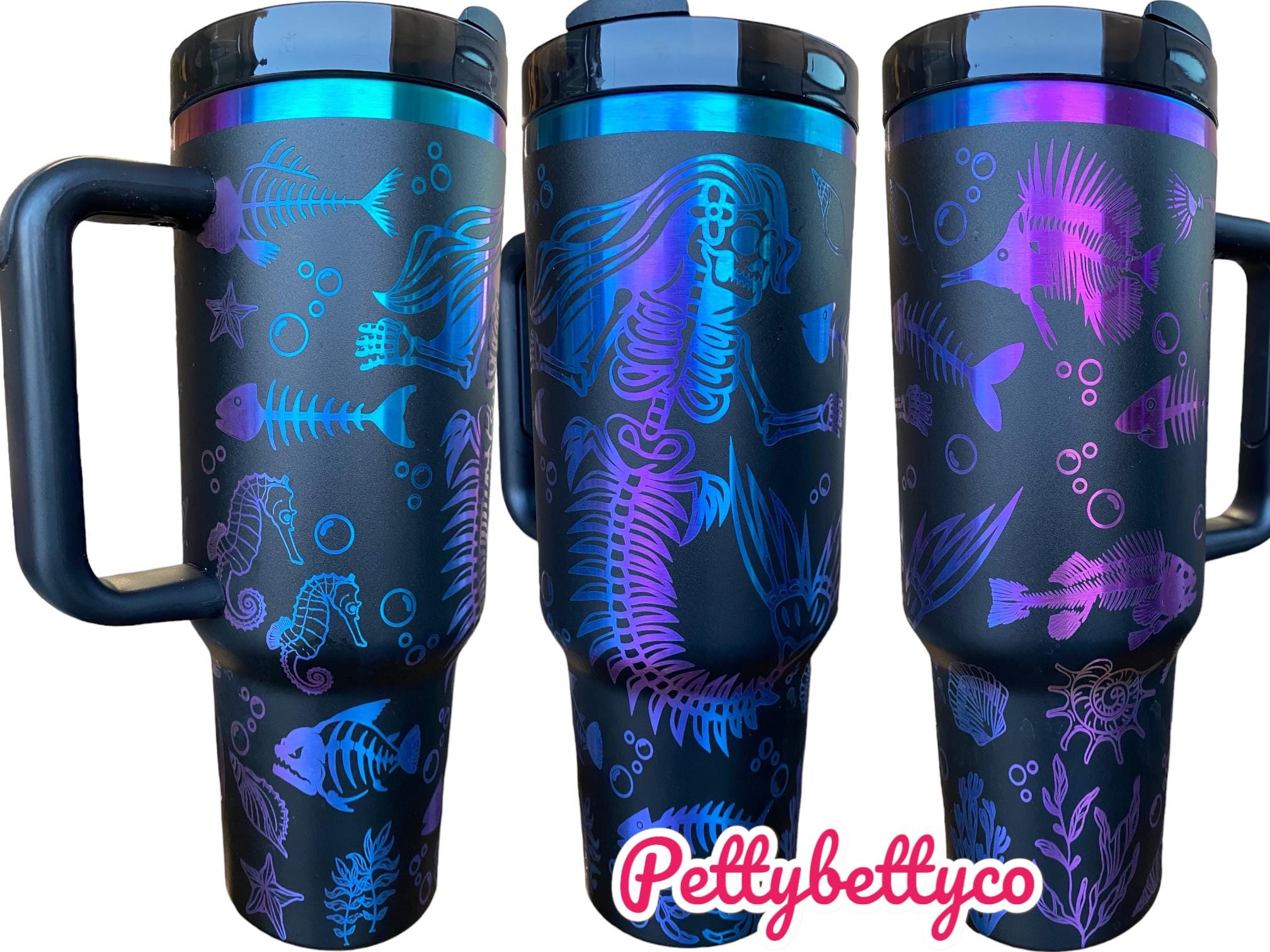 Undead Mermaid Tumbler - Mermaid Skeleton Engraved Tumbler - 40oz Engraved Tumbler - Halloween Cup - Skeli Tumbler