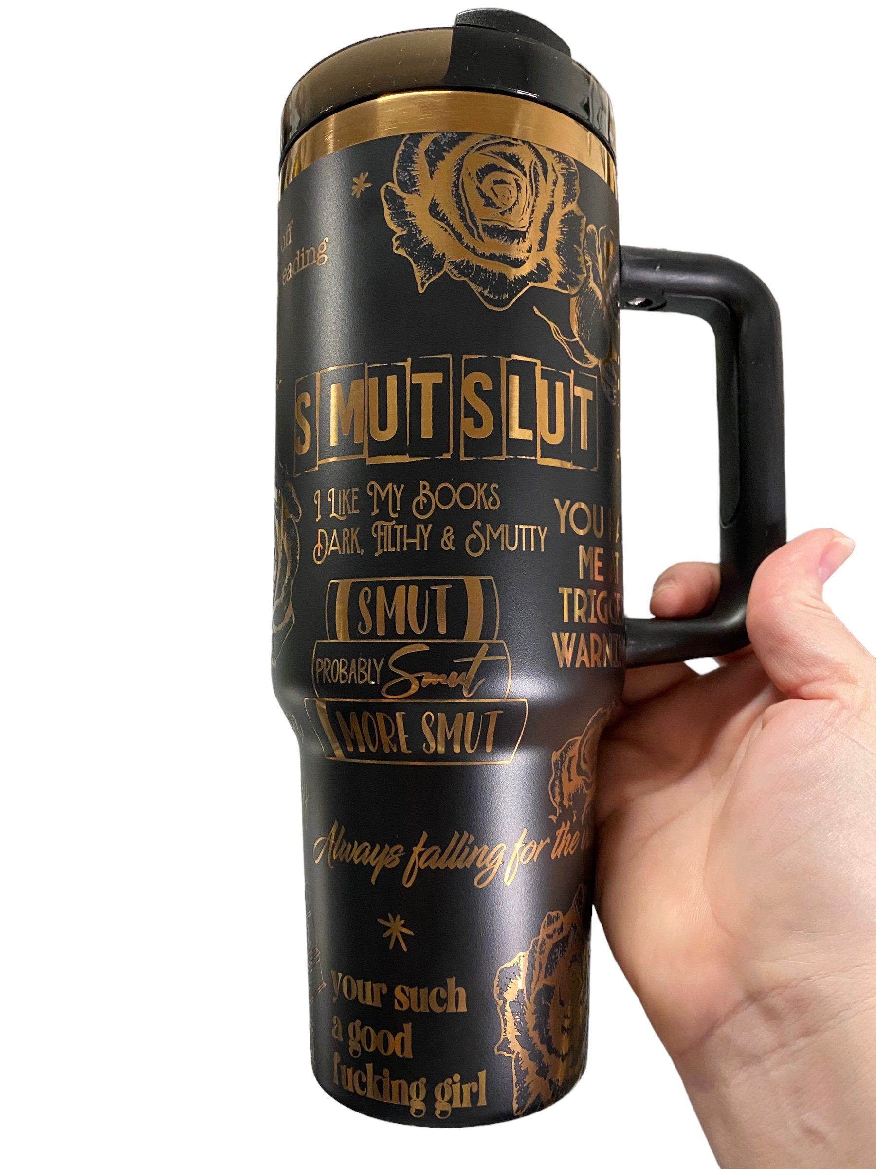 Smutty Book Club Tumbler -  Engraved Cup - Custom Engraved Cup  - 40oz tumbler with handle - Dark Romance Book Theme Tumbler