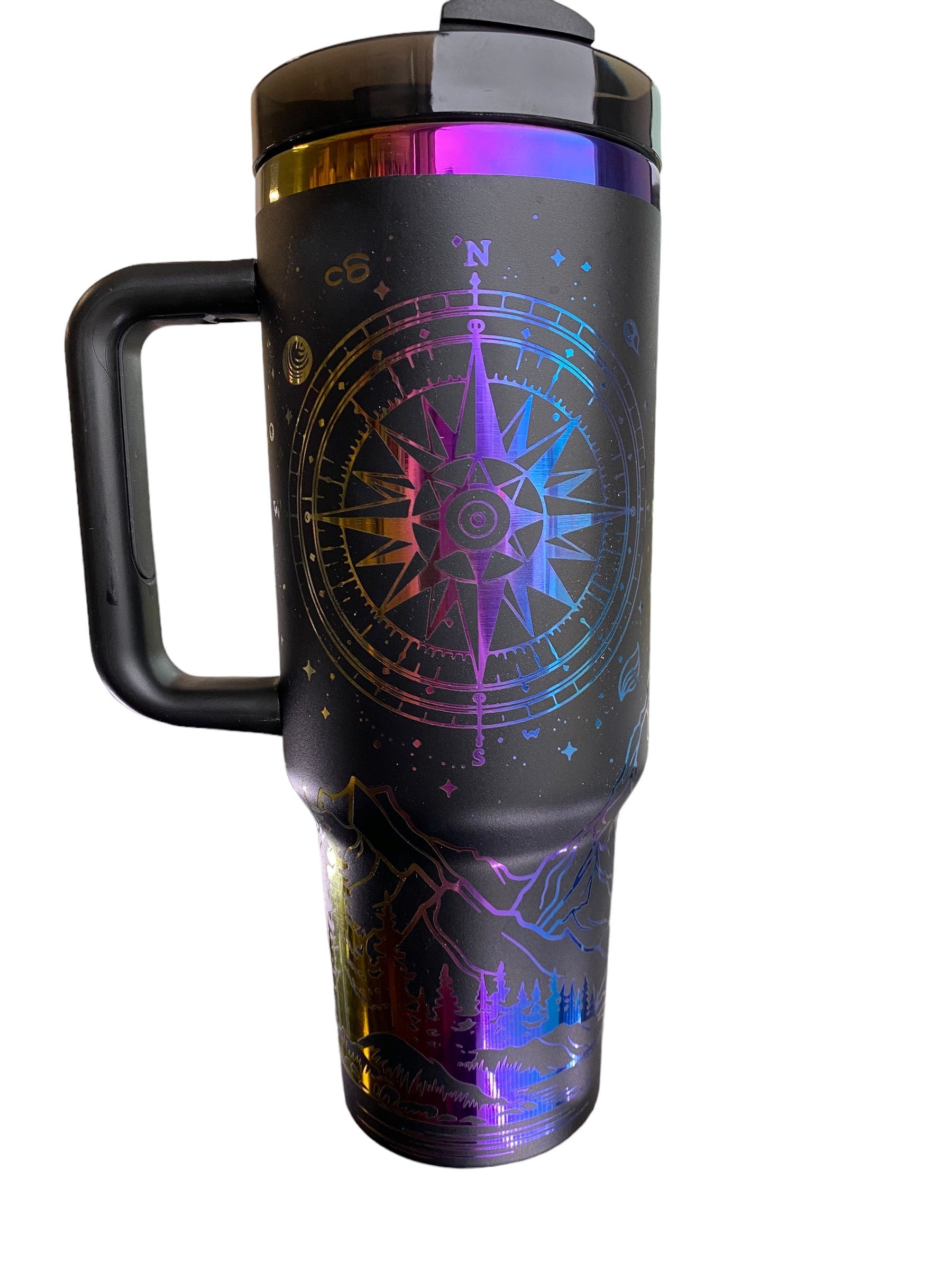 Not All Who Wander Are Lost Tumbler - Northern Lights Engraved Cup - Custom Engraved Cup 40oz tumbler with handle -  Nature Theme Tumbler