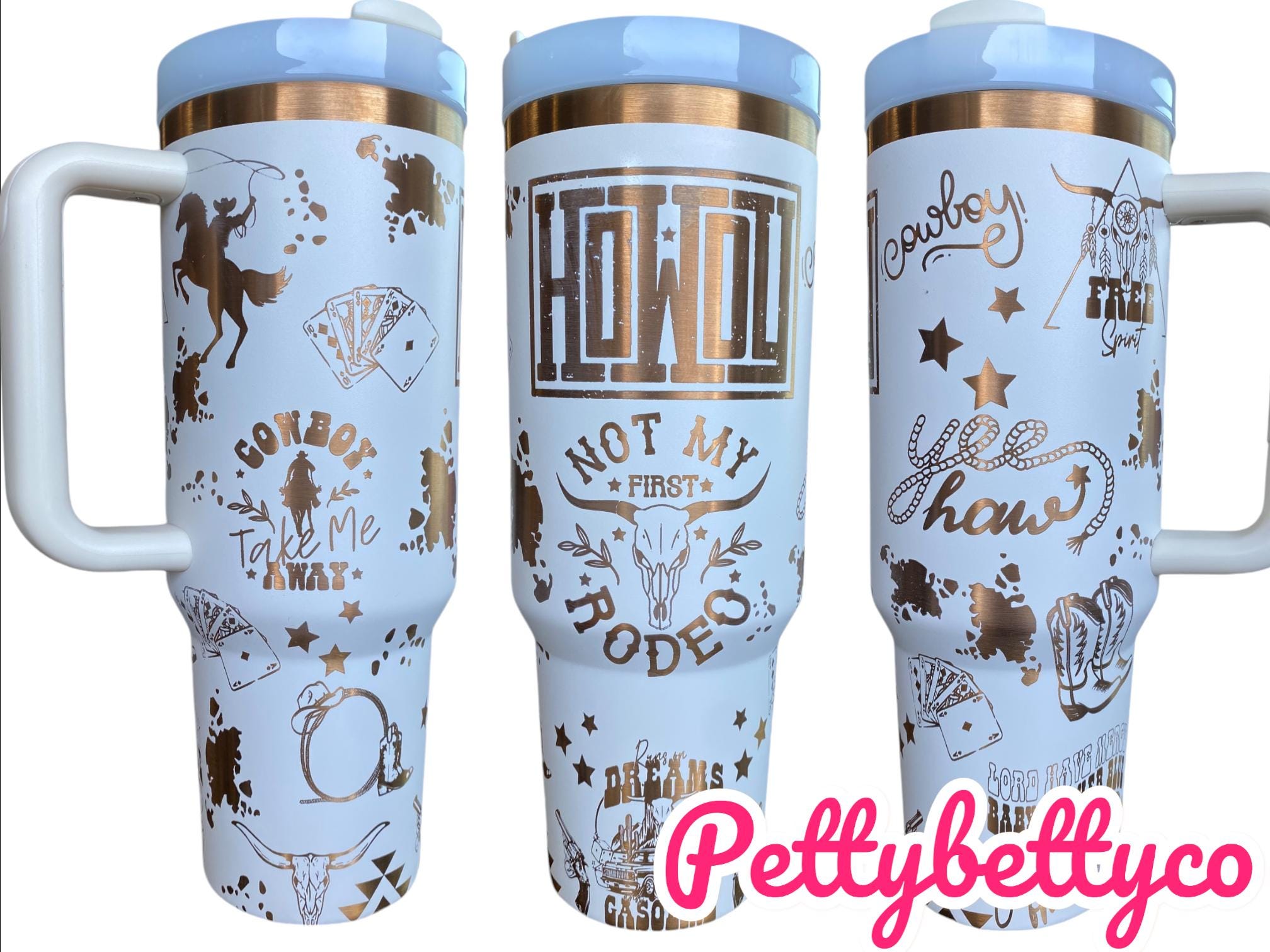 HOWDY Cowboy Tumbler  - Engraved Country Western tumbler - 40oz tumbler with handle - Cowgirl Tumbler