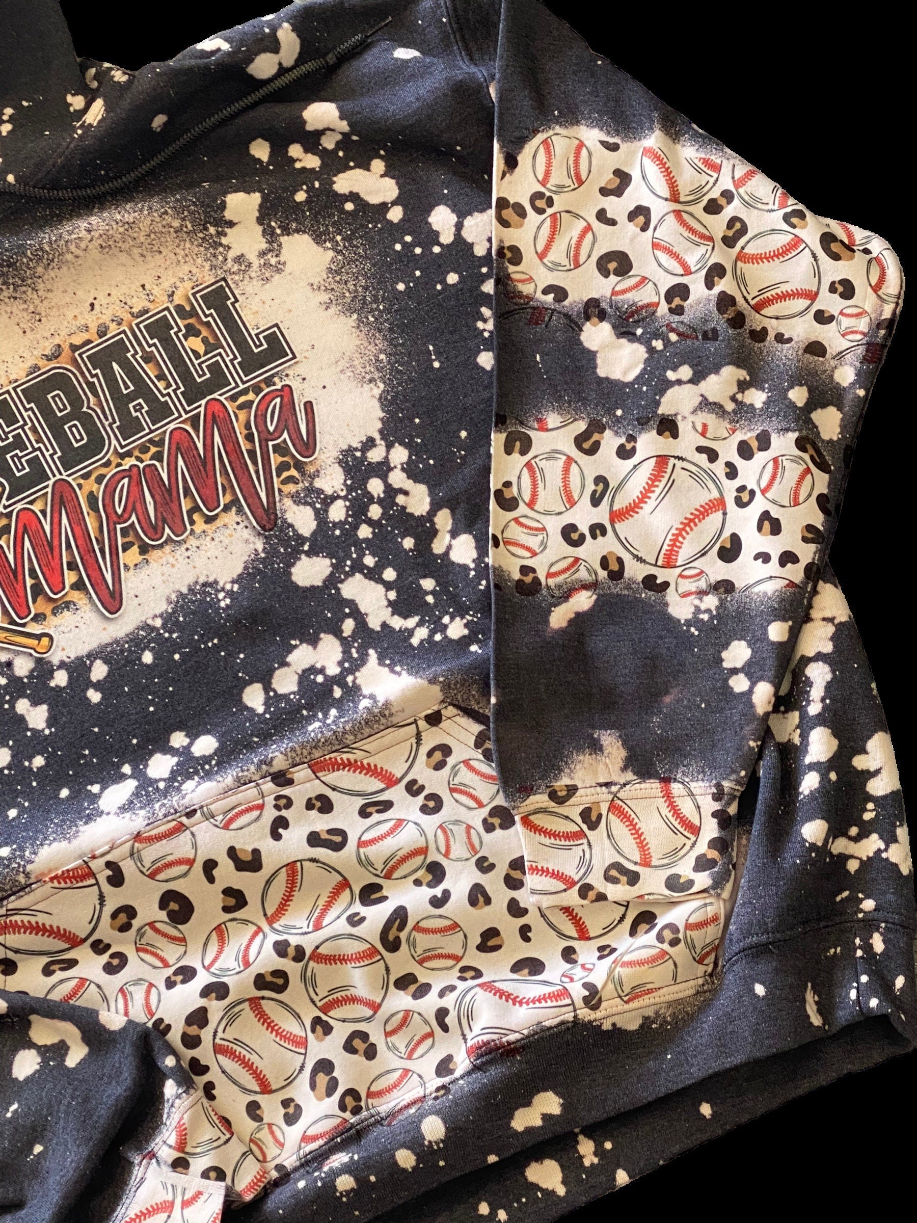 Baseball Mama Bleached Hoodie -  Custom baseball Heart with Names on Sleeve - Bleached Hoodie - Custom Hoodie - Baseball Shirt Sweatshirt