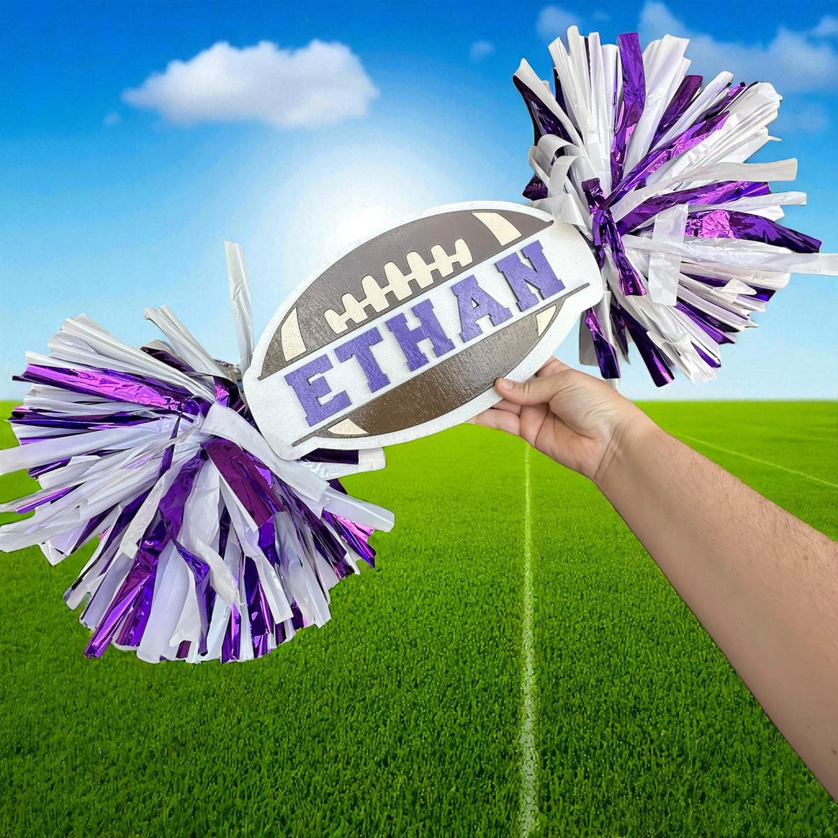 Football Cheerstick - Football Pompom Sign - Game Day Signs - Custom Acrylic Cheer Stick - Personalized Name Cheer Sign - Sport Mom Sign