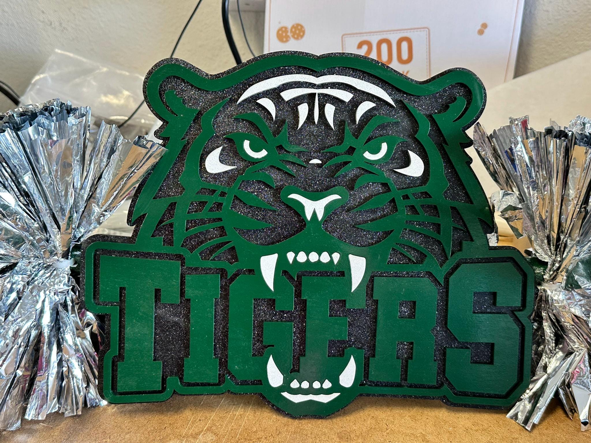 Tiger Cheerstick - Custom Mascot Cheerstick Custom Cheer Stick - Game Day Signs - Personalized Name Cheer Sign - Sport Mom Sign - Pom Poms