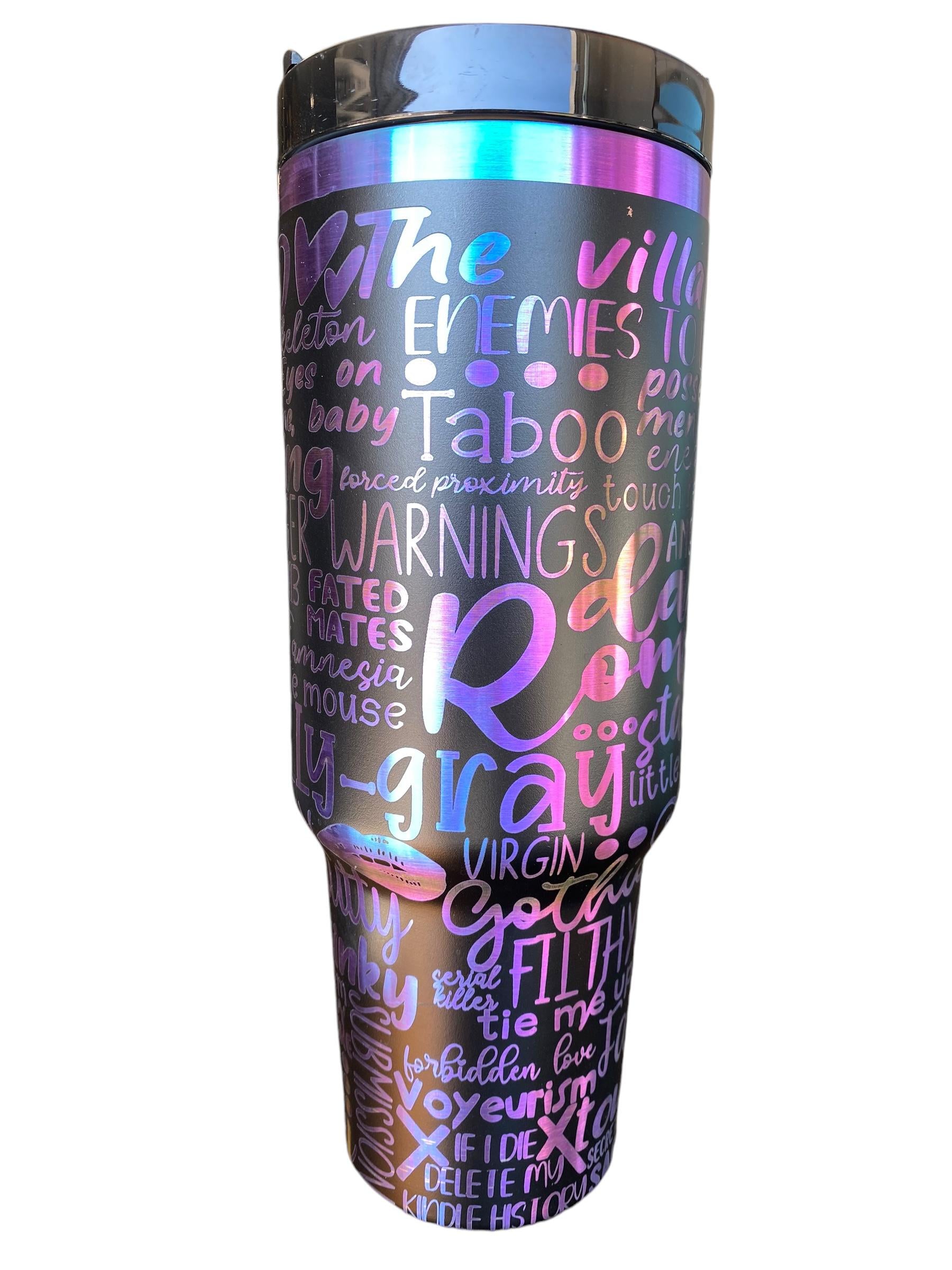 Dark Romance Trope Tumbler  - Romance Reader Engraved Cup  - 40oz tumbler with handle - Spicy Reading Theme Tumbler