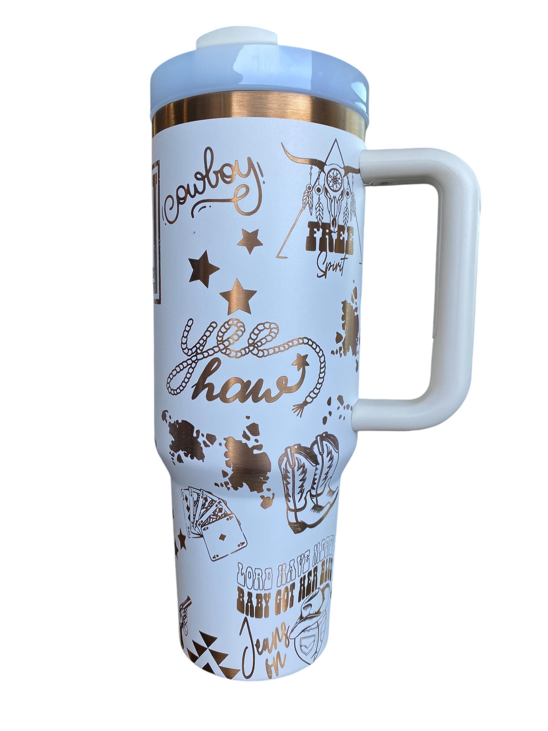 HOWDY Cowboy Tumbler  - Engraved Country Western tumbler - 40oz tumbler with handle - Cowgirl Tumbler