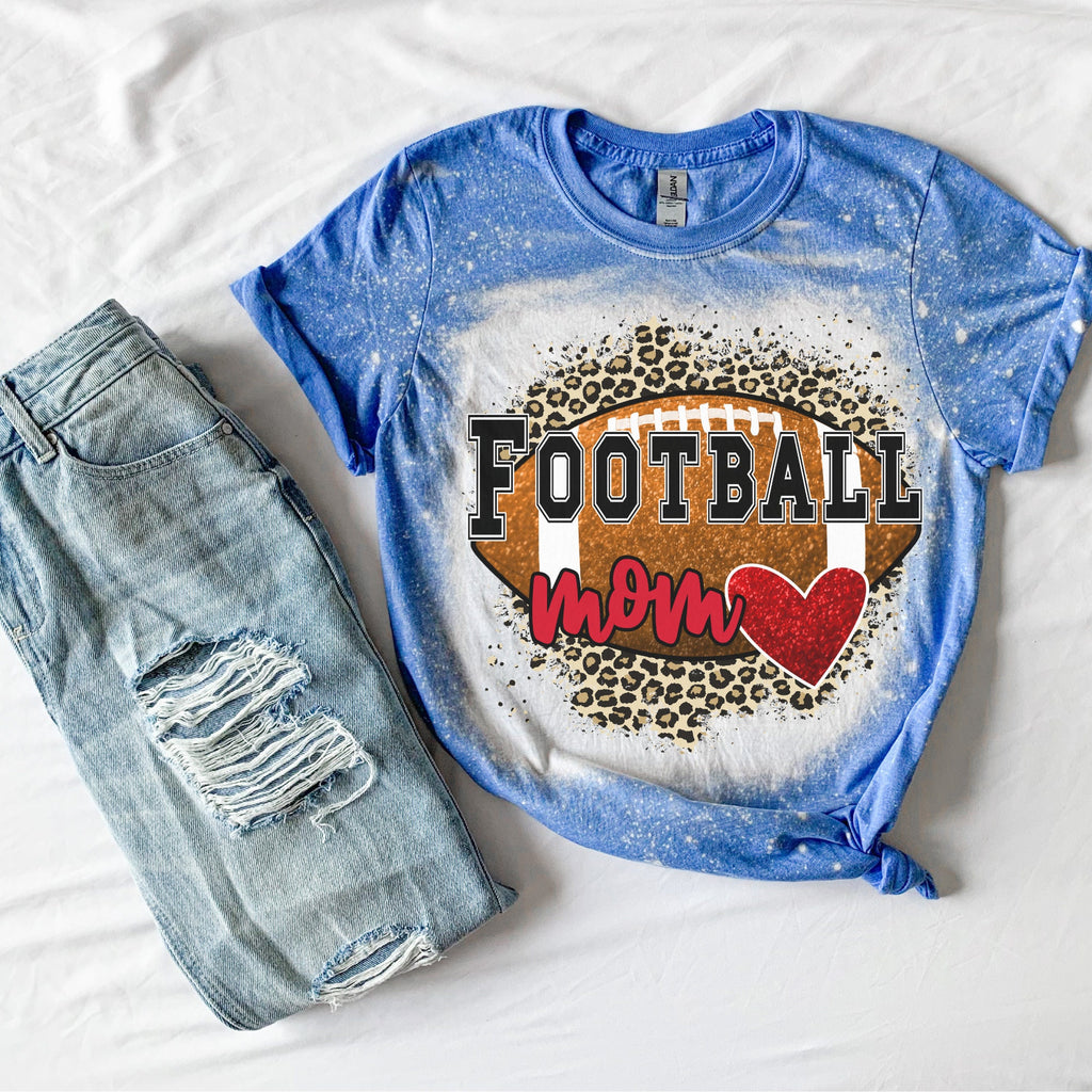 Football Mom Heart Shirt - Cheetah Helmet Football Shirt- Bleached Sports Shirt - Leopard Football Shirt - Football Shirt - Bleached Tee