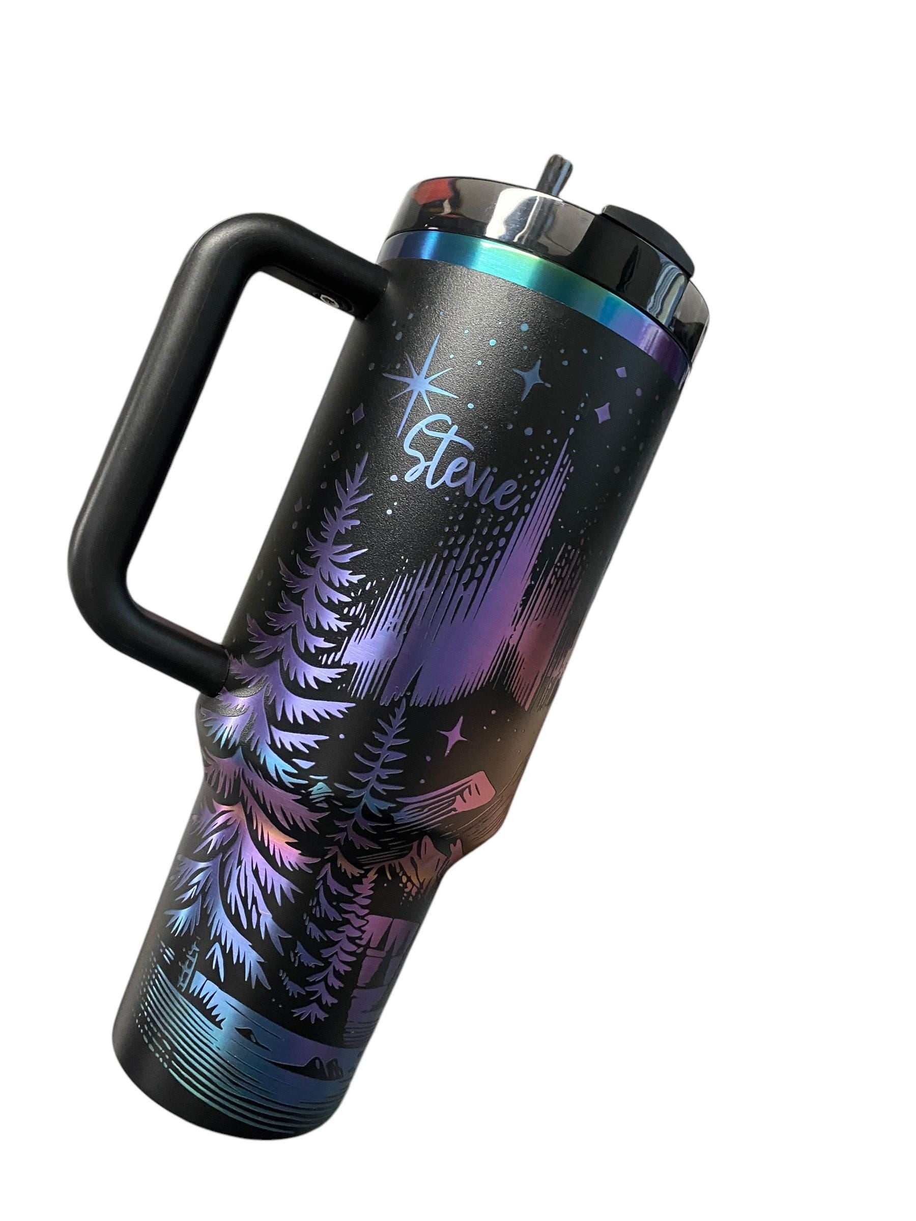 Northern Lights Stanley Chroma Tumbler - Northern Lights 40oz Iridescent Tumbler Mountain theme -Laser Engraved, Rainbow Plated - Multicolor