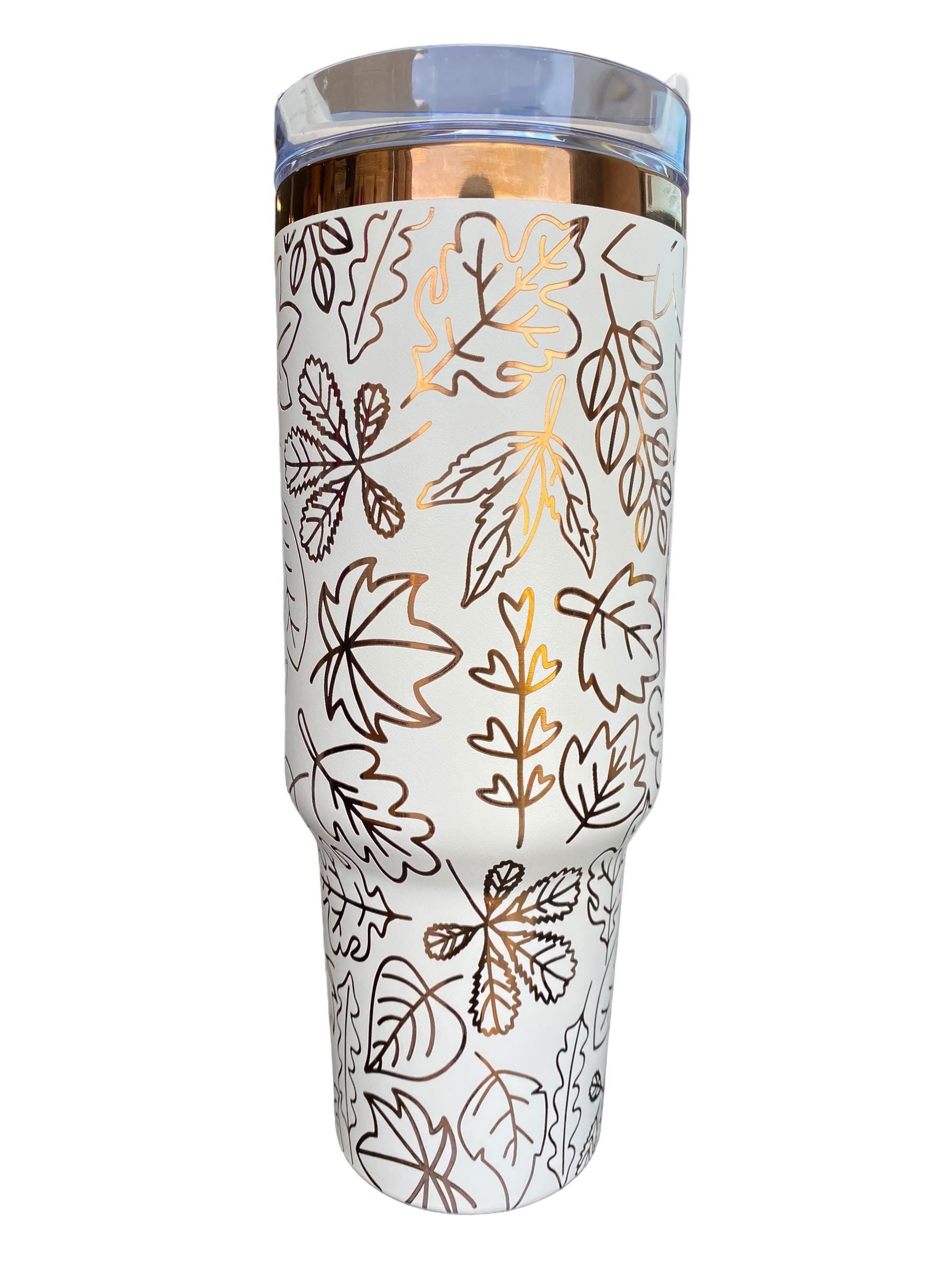 Fall Leaves tumbler -Copper and Cream Fall Tumbler Cup - Engraved Fall Tumbler - Autumn Tumbler - engraved Tumbler - 40oz tumbler