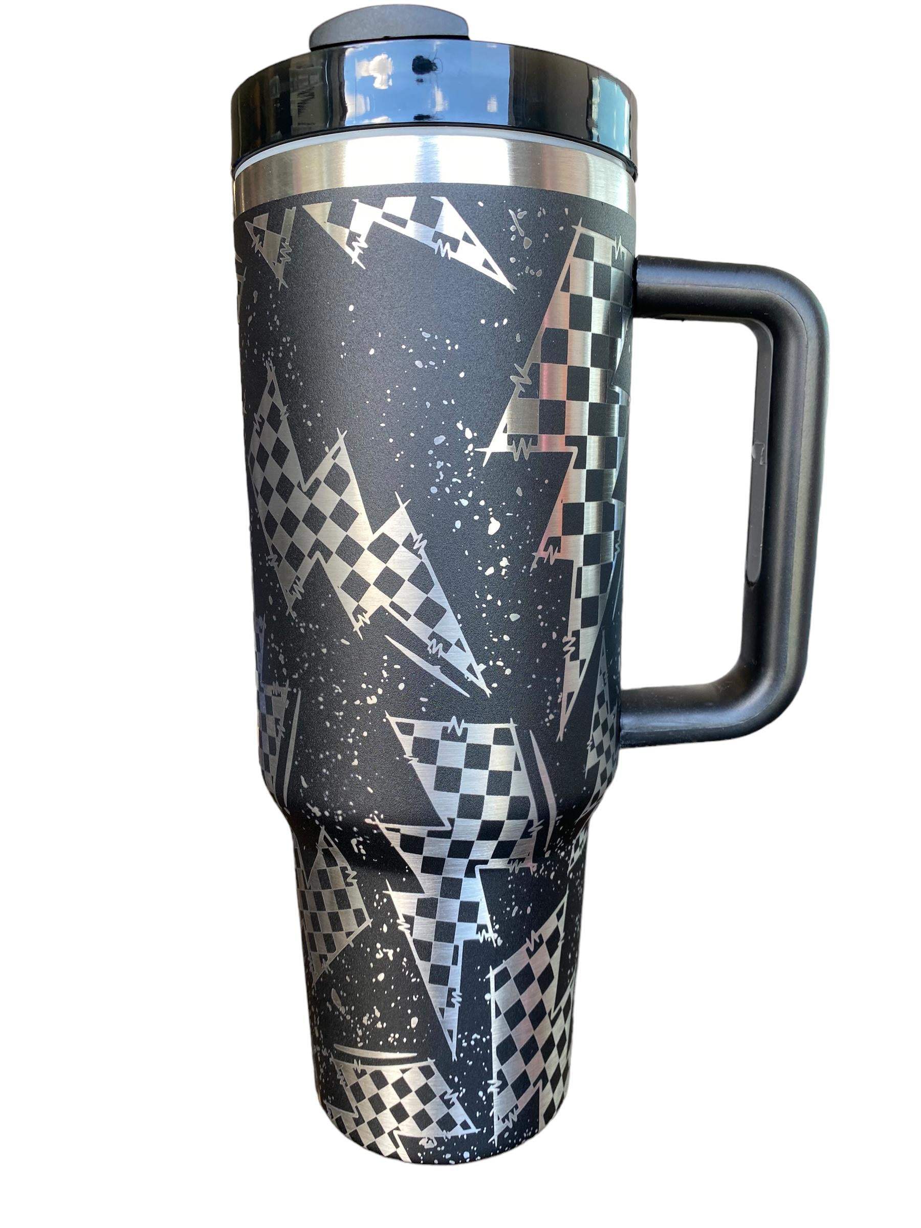 Checkered Flag Lightning Bolt Cup - Race Life Tumbler - Racing Cup - Personalized Race Tumbler Car Truck Checkered Flag Dirt Track Motocross