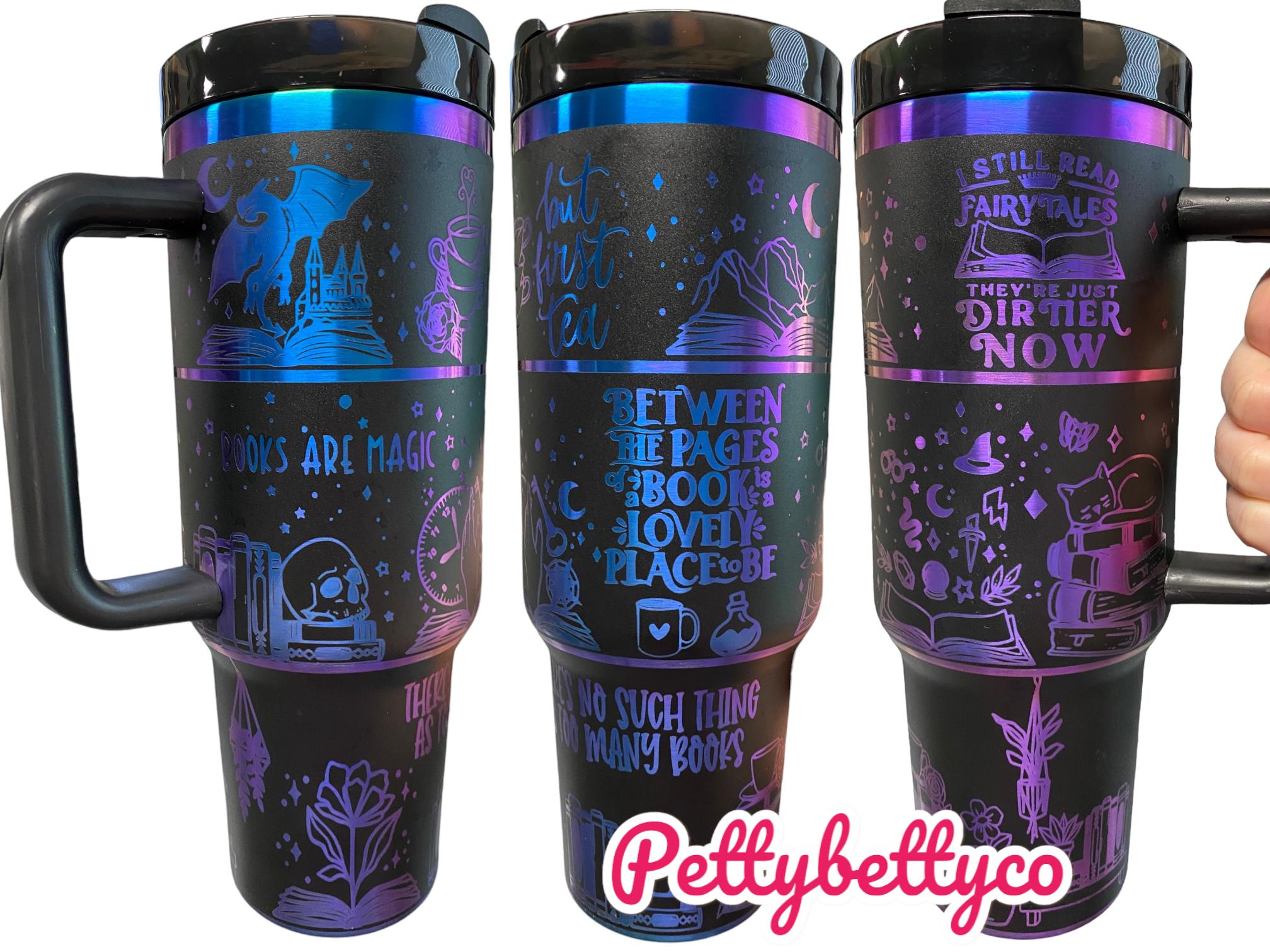 Books Are Magic Tumbler- Fantasy Bookshelf Tumbler- engraved Tumbler - 40oz tumbler with handle