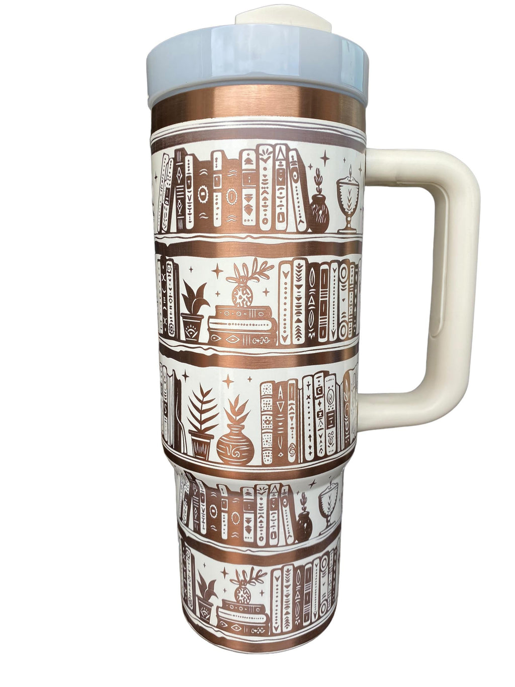 Bookshelf Tumbler - Just a Girl Who Loves Books Engraved Cup - Book Engraved Cup  - 40oz tumbler with handle - Reading Theme Tumbler