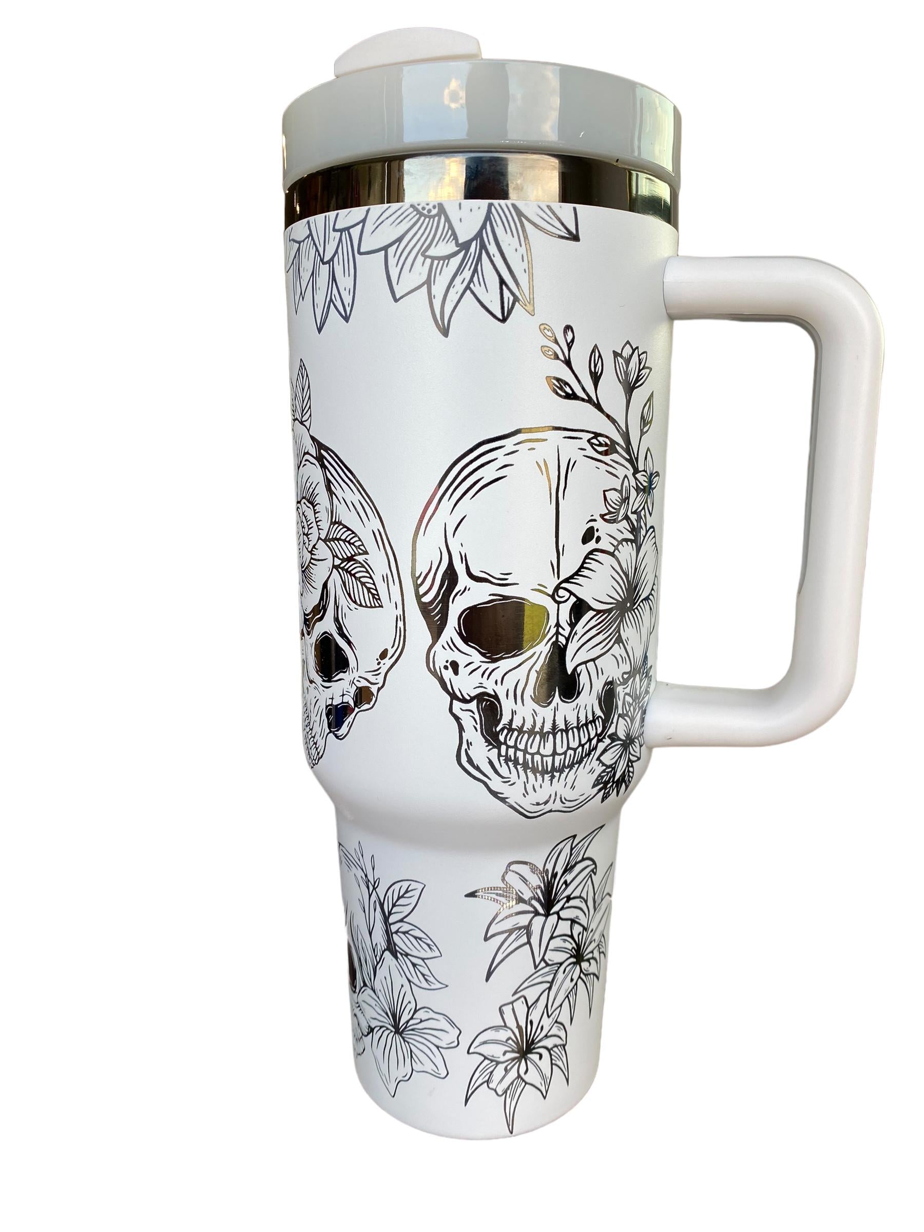 Skulls and Roses Engraved tumbler - Spooky Season Tumbler - Halloween Tumbler - 40oz Engraved Tumbler - Halloween Cup - Skeleton Tumbler
