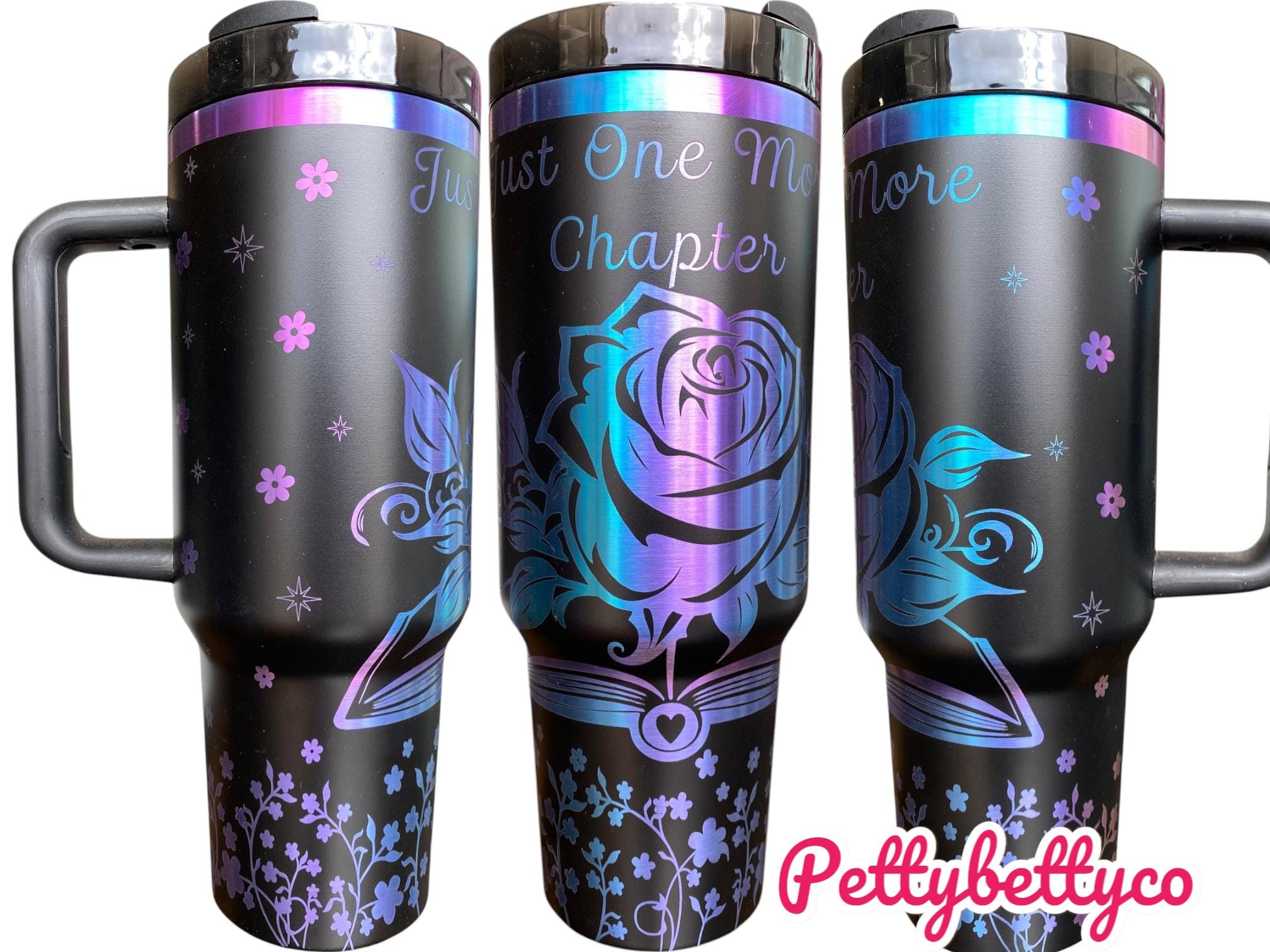 Just One more Chapter Tumbler - Forbidden Rose Engraved Cup - Book Community Custom Engraved Cup  - 40oz tumbler with handle - Reading Theme