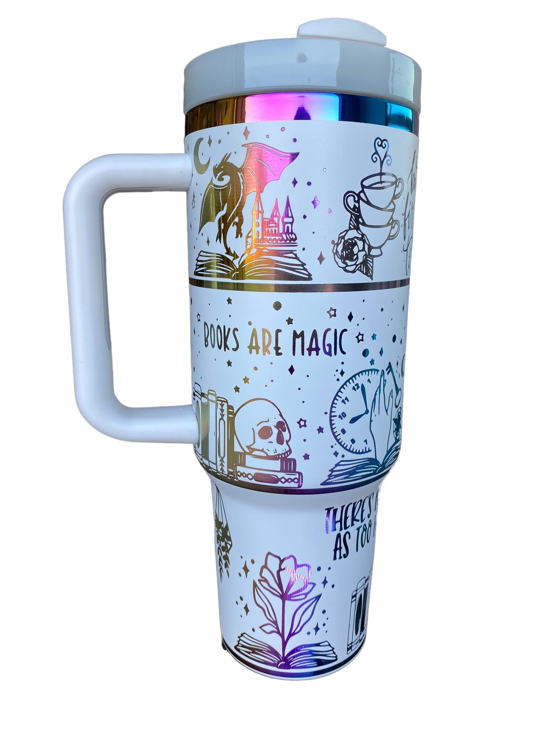 Books Are Magic Tumbler- Fantasy Bookshelf Tumbler- engraved Tumbler - 40oz tumbler with handle