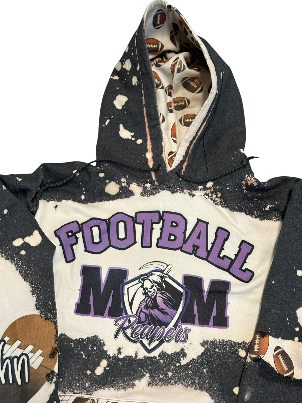 Custom Football Mom Bleached Hoodie | Personalized Team Spirit Sweatshirt | Football Heart Sleeve | Sports Mom Gift | Team Colors Hoodie