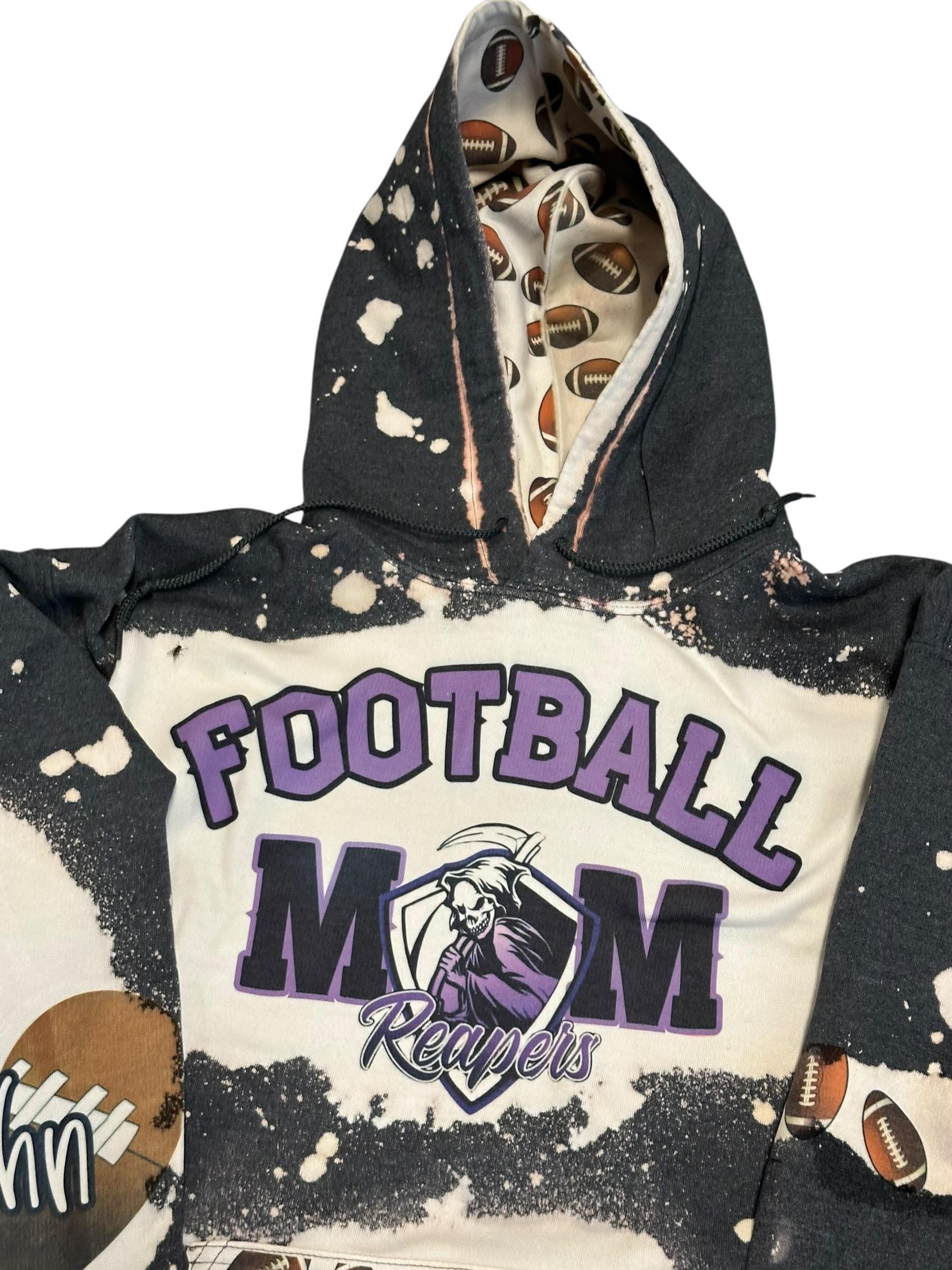 Custom Football Mom Bleached Hoodie | Personalized Team Spirit Sweatshirt | Football Heart Sleeve | Sports Mom Gift | Team Colors Hoodie