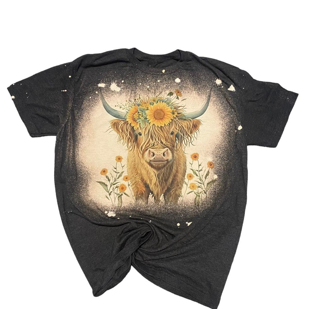 Highland Cow Shirt - Cow and sunflower Shirt - Yellow cow Shirt - Bleach Highland Cow Shirt