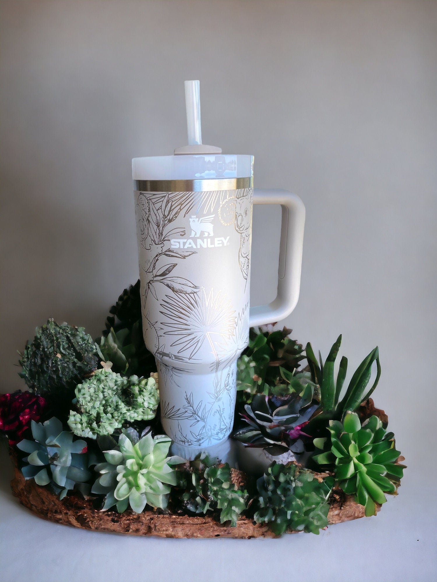 Koala Bear Engraved Cup - Custom Engraved Cup  - 40oz tumbler with handle - Koala and Palm Leaves Theme Tumbler