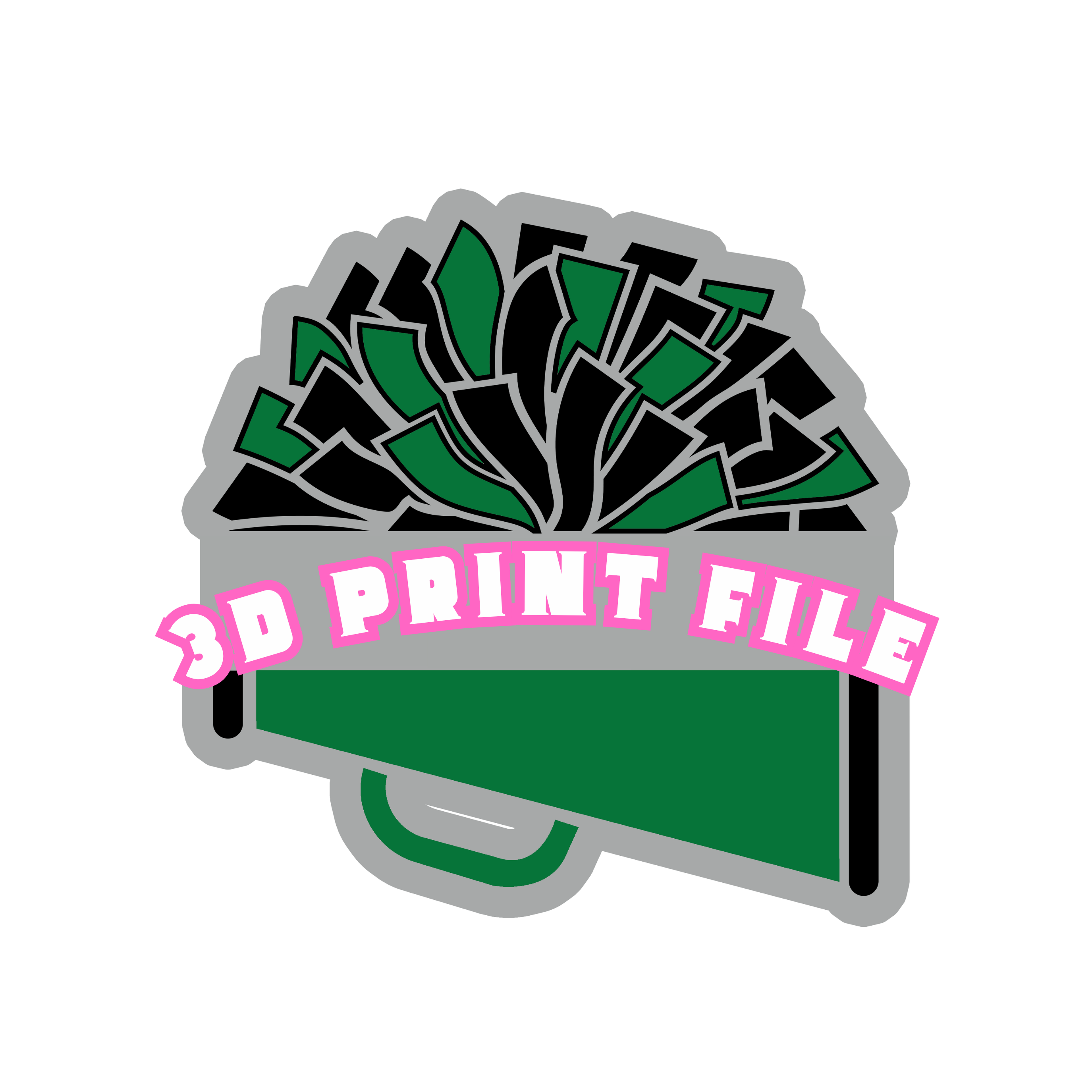 Custom Cheer Pom Banner 3D Print File | Personalized Cheerleader Name | STL & 3MF Digital Download | Multi-Color Spirit Design